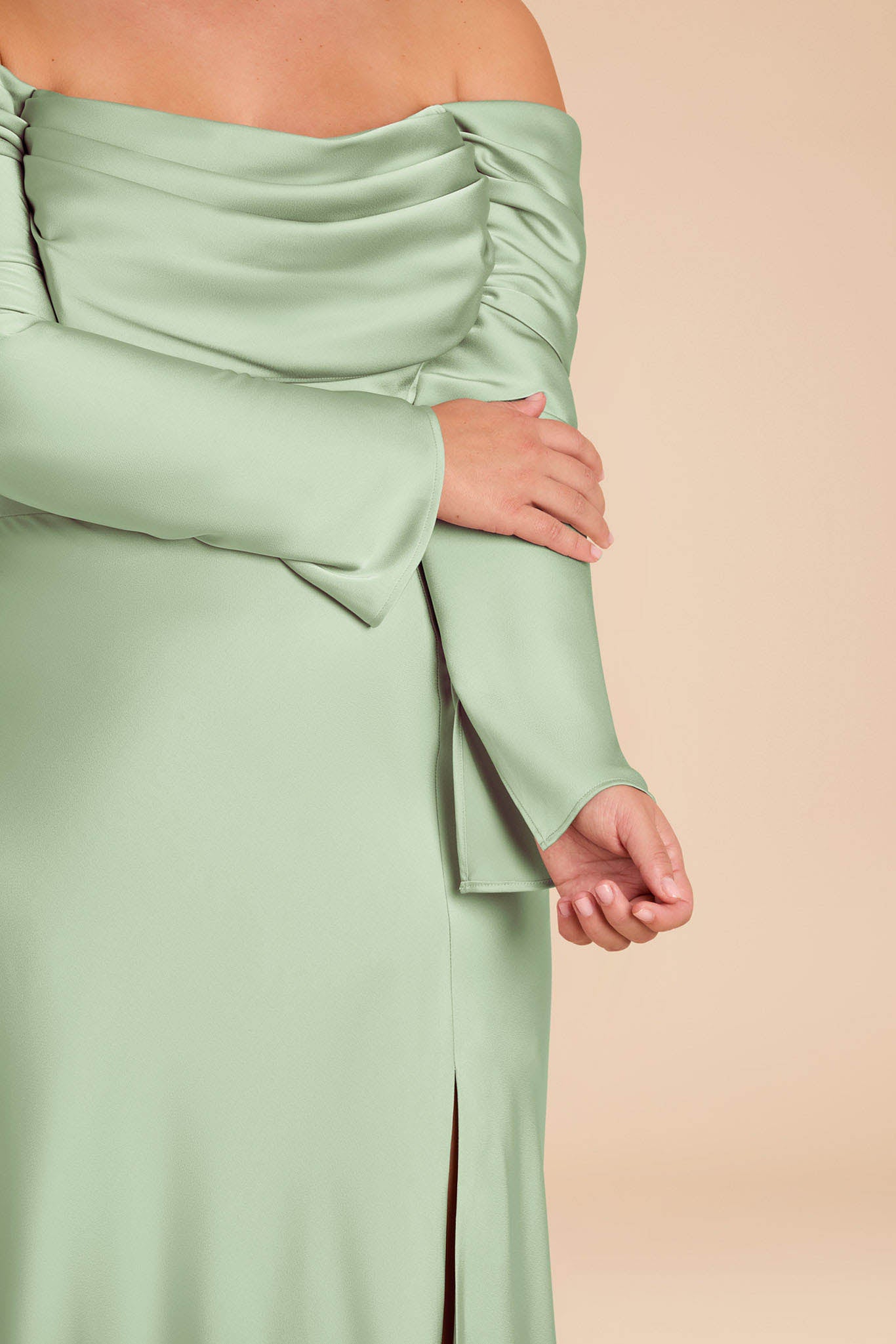 Off-the-Shoulder Bridesmaid Dress with Cowl Neck | Maya Matte Satin