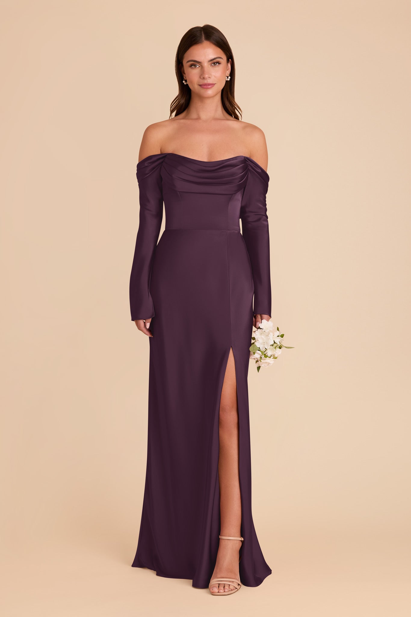Off-the-Shoulder Bridesmaid Dress with Cowl Neck | Maya Matte Satin