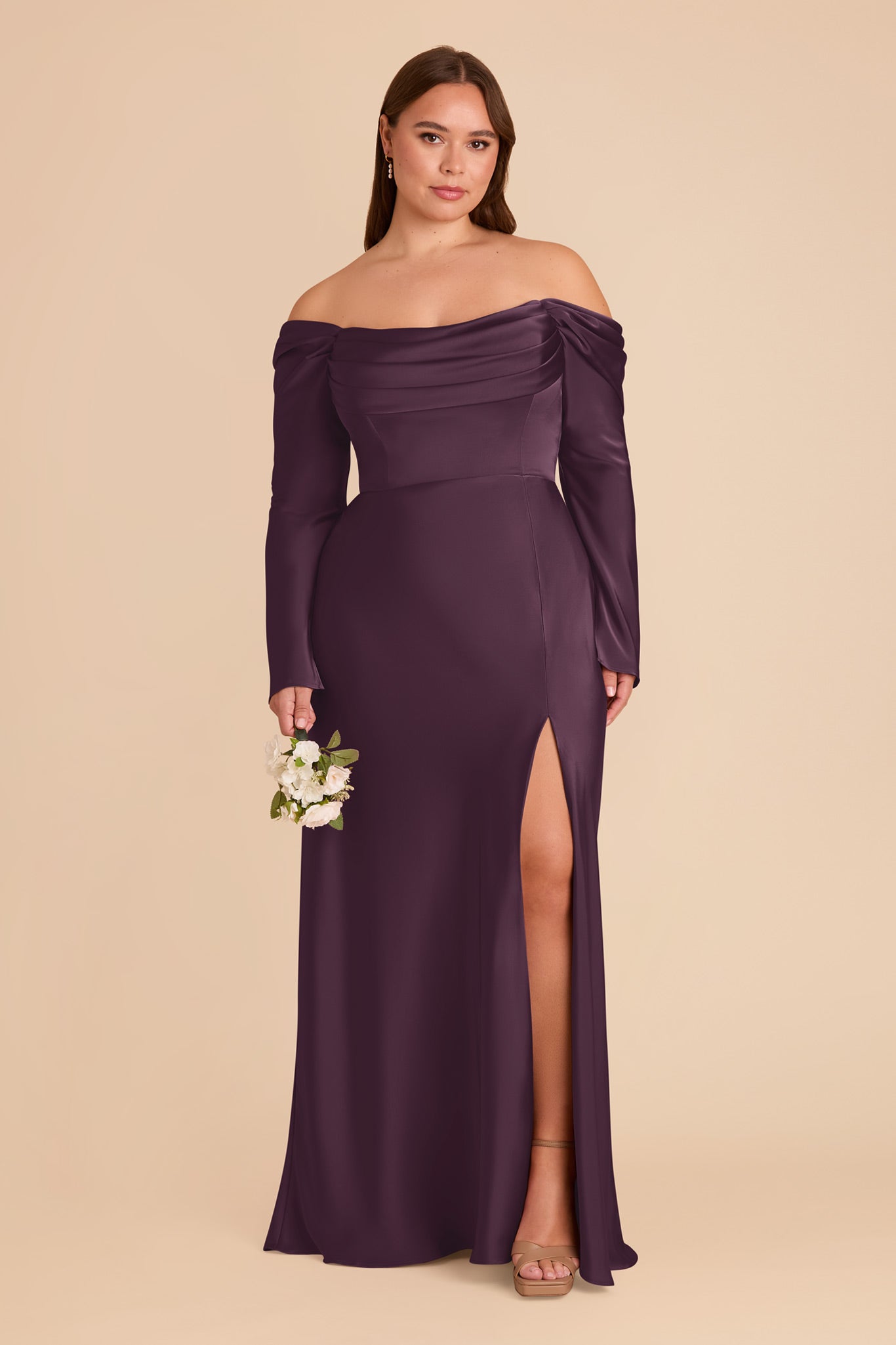 Off-the-Shoulder Bridesmaid Dress with Cowl Neck | Maya Matte Satin