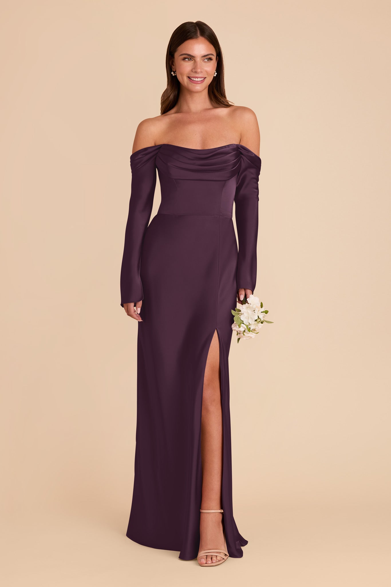 Off-the-Shoulder Bridesmaid Dress with Cowl Neck | Maya Matte Satin