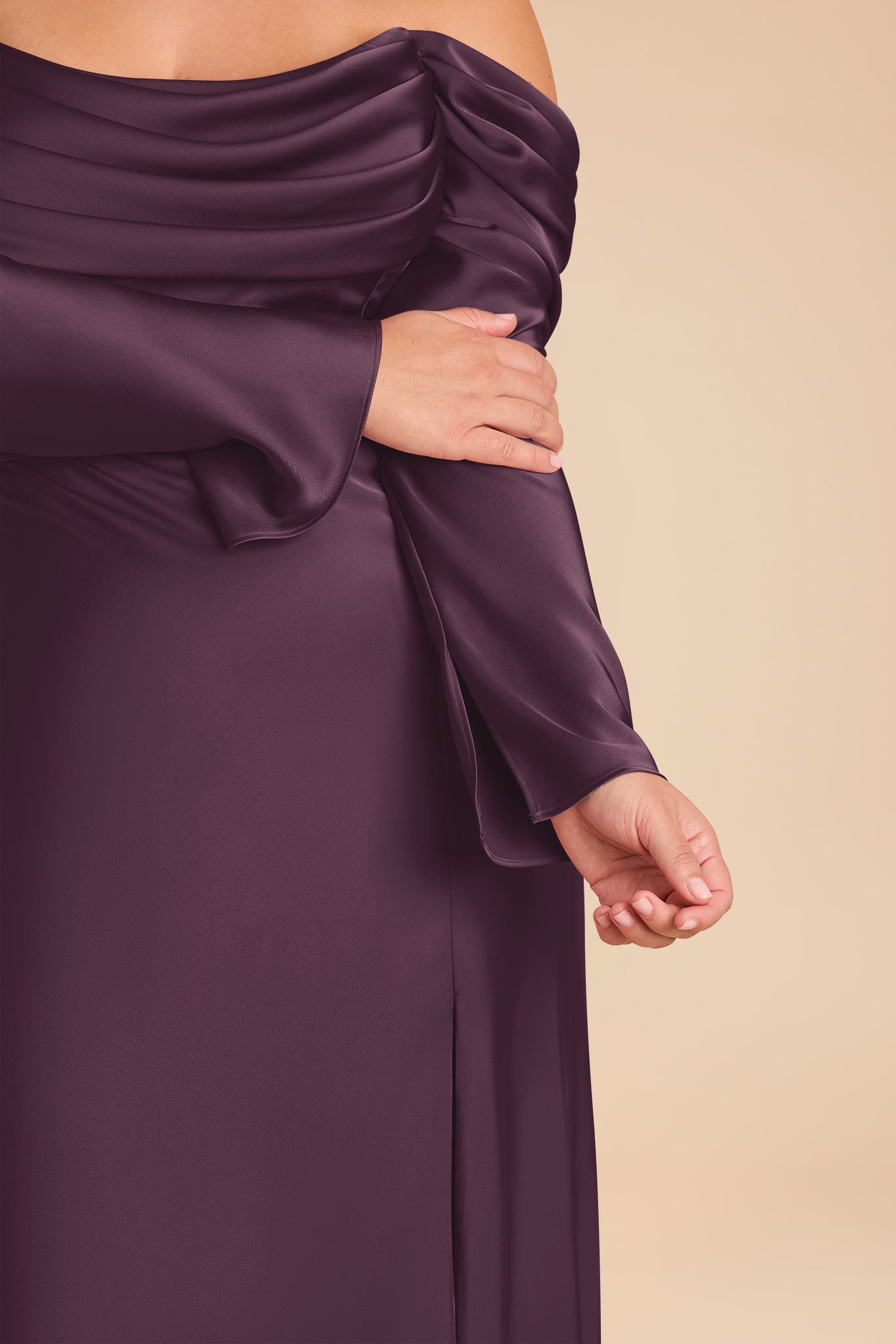 Off-the-Shoulder Bridesmaid Dress with Cowl Neck | Maya Matte Satin