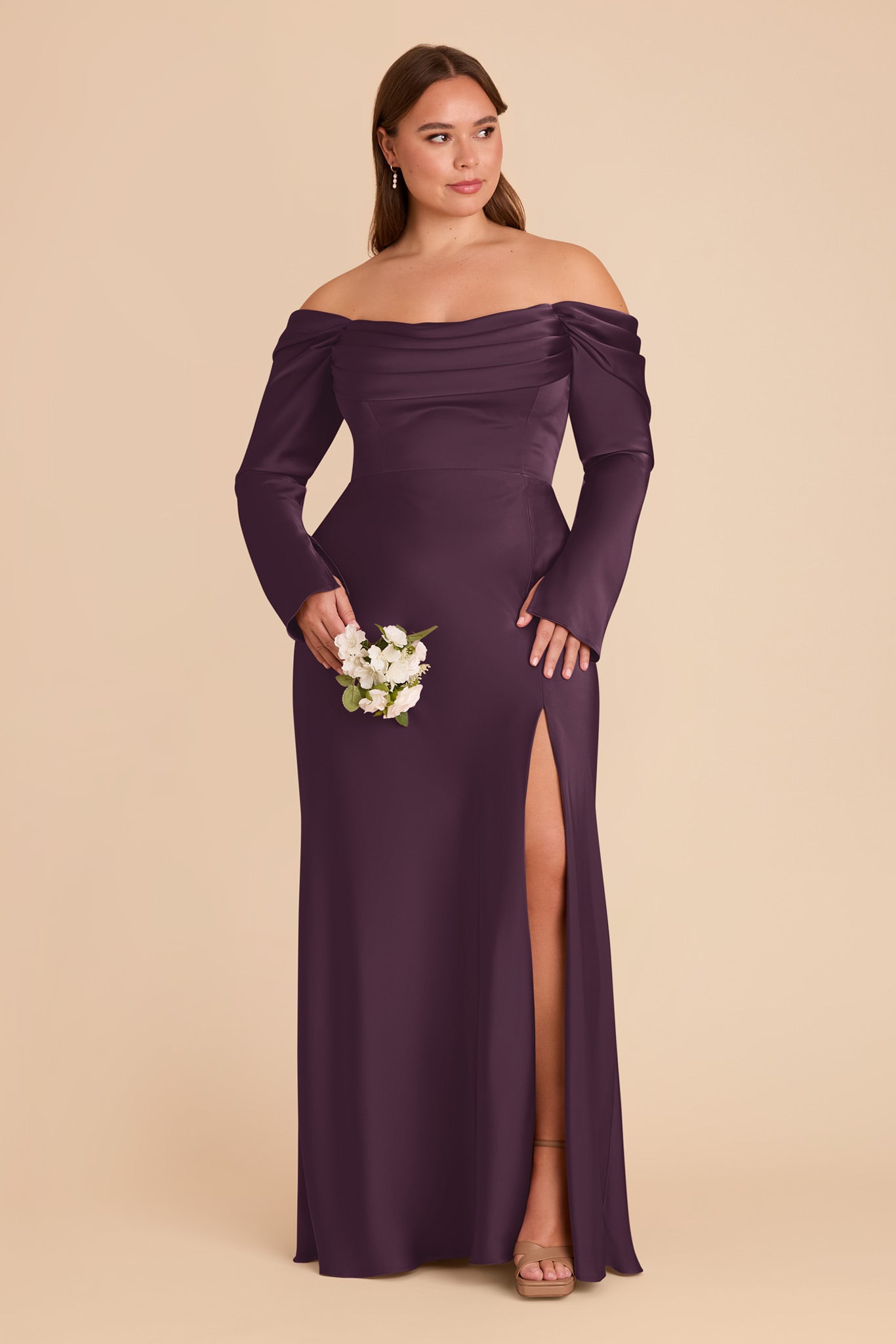 Off-the-Shoulder Bridesmaid Dress with Cowl Neck | Maya Matte Satin