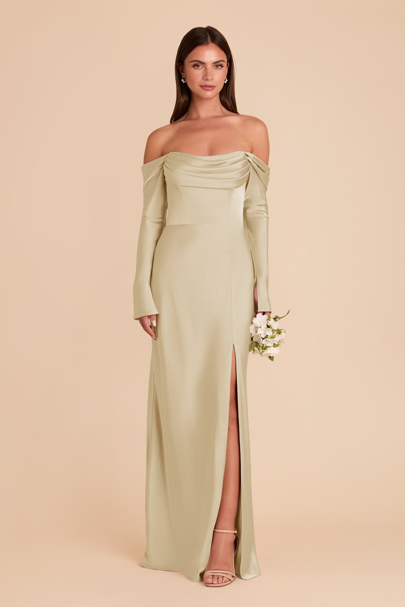 Off-the-Shoulder Bridesmaid Dress with Cowl Neck | Maya Matte Satin