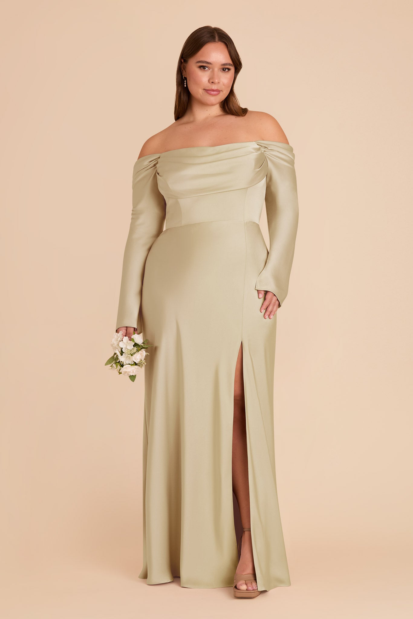 Off-the-Shoulder Bridesmaid Dress with Cowl Neck | Maya Matte Satin