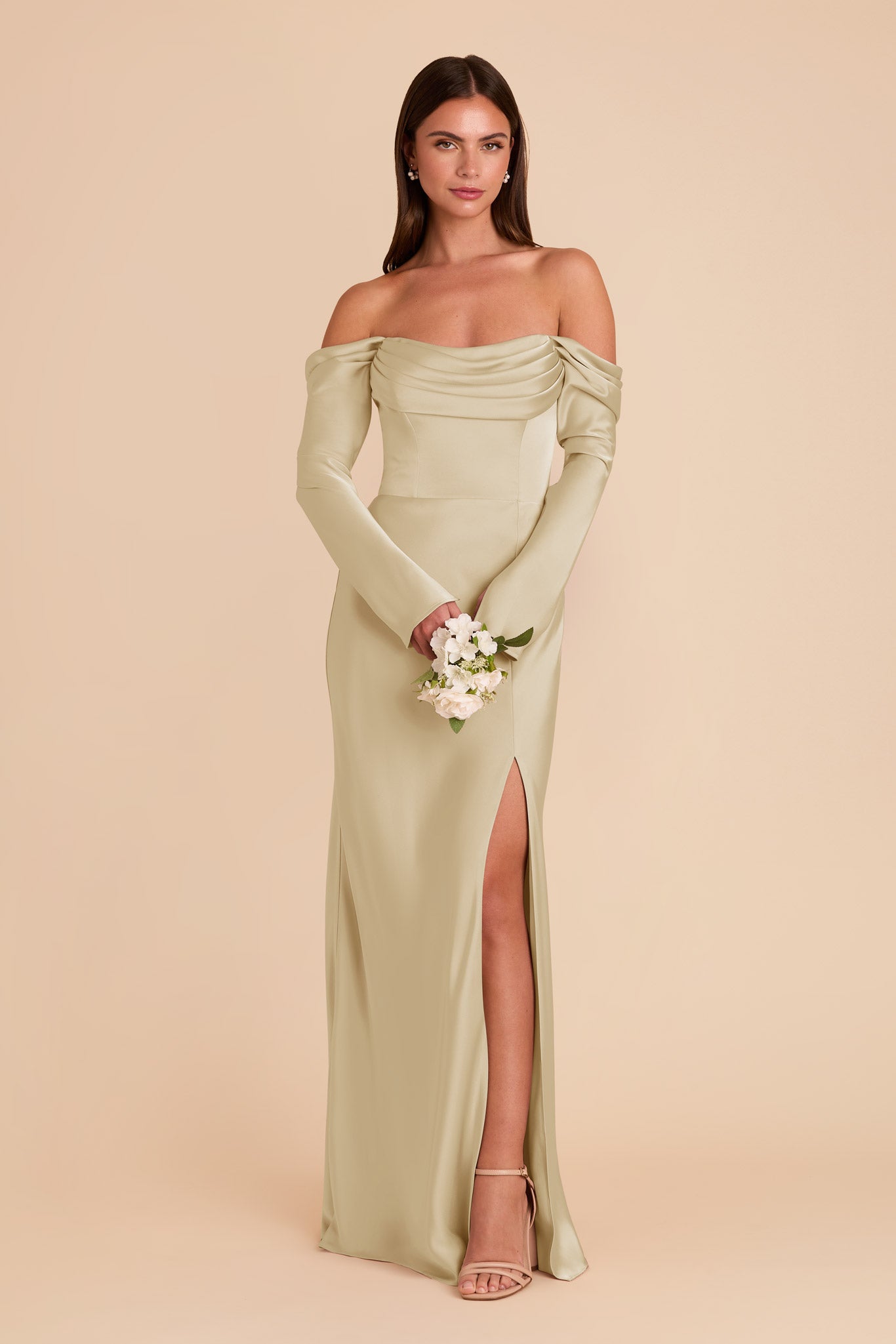 Off-the-Shoulder Bridesmaid Dress with Cowl Neck | Maya Matte Satin
