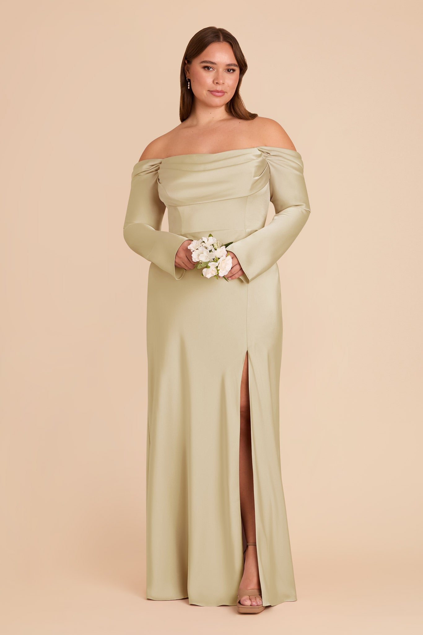 Off-the-Shoulder Bridesmaid Dress with Cowl Neck | Maya Matte Satin
