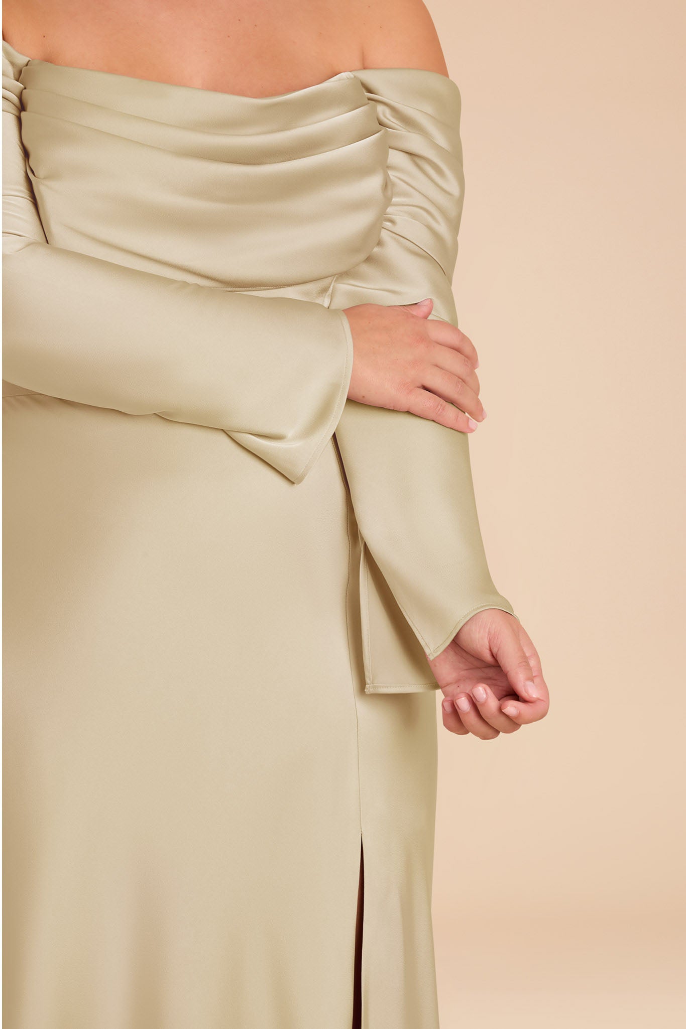 Off-the-Shoulder Bridesmaid Dress with Cowl Neck | Maya Matte Satin