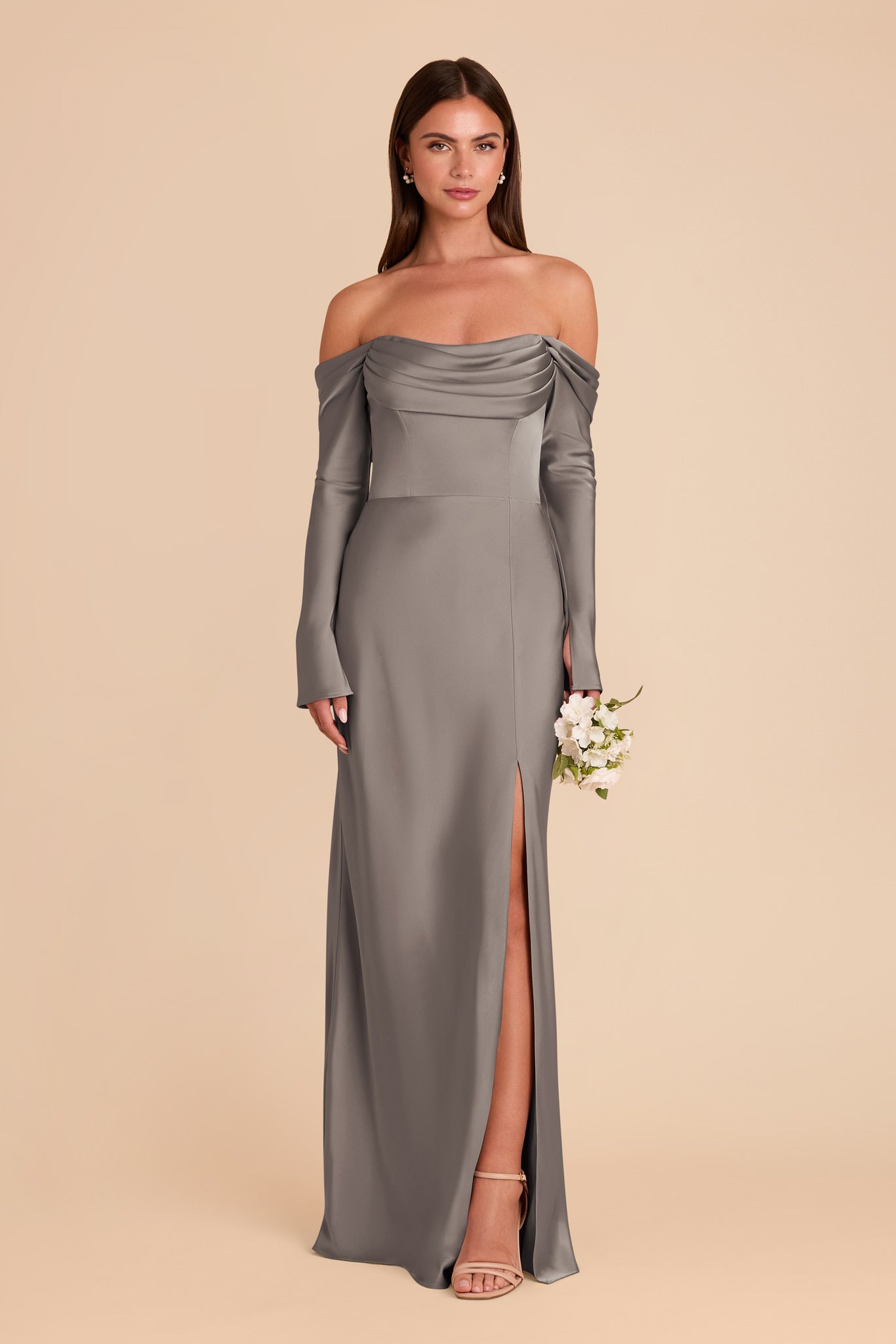 Off-the-Shoulder Bridesmaid Dress with Cowl Neck | Maya Matte Satin