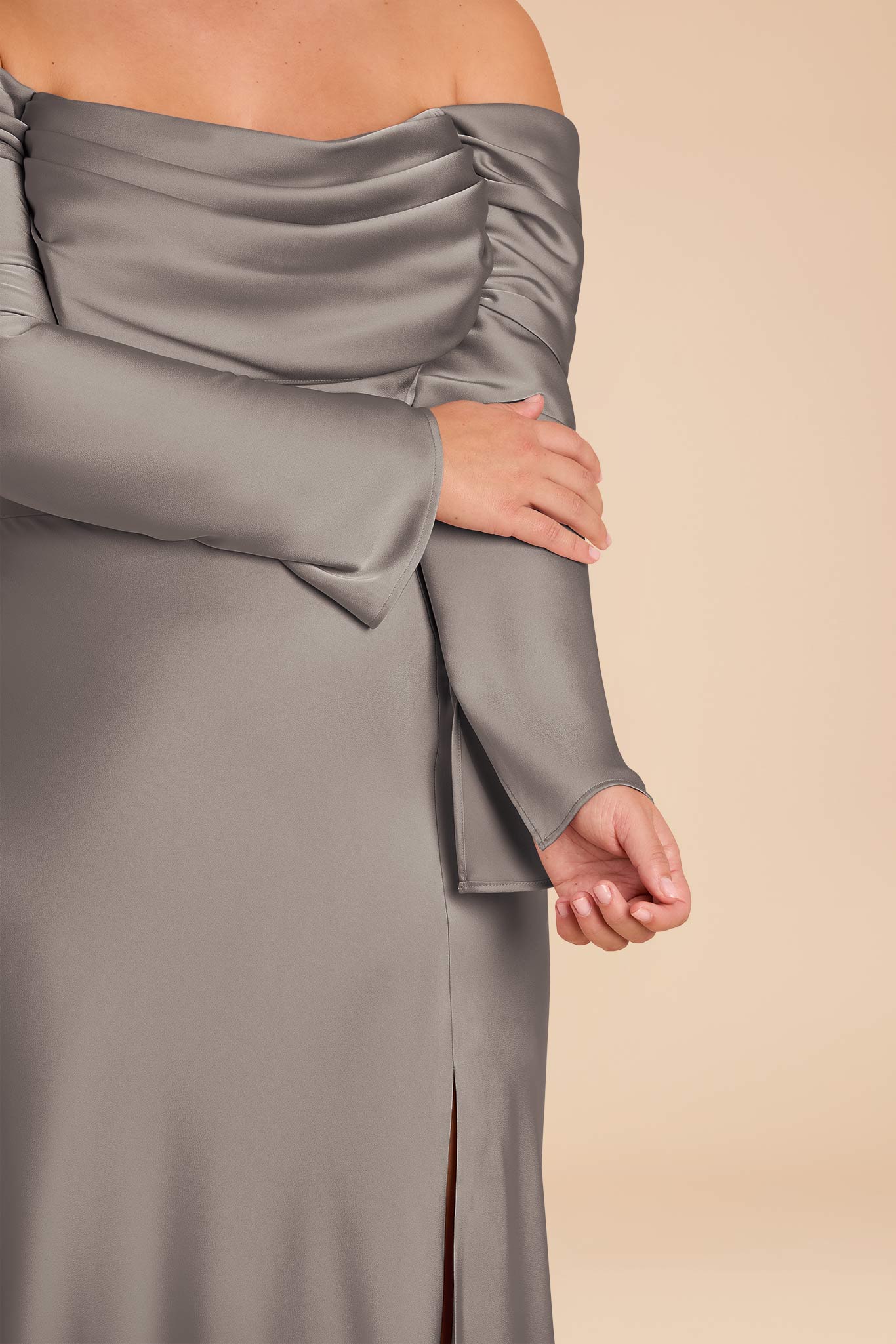 Off-the-Shoulder Bridesmaid Dress with Cowl Neck | Maya Matte Satin