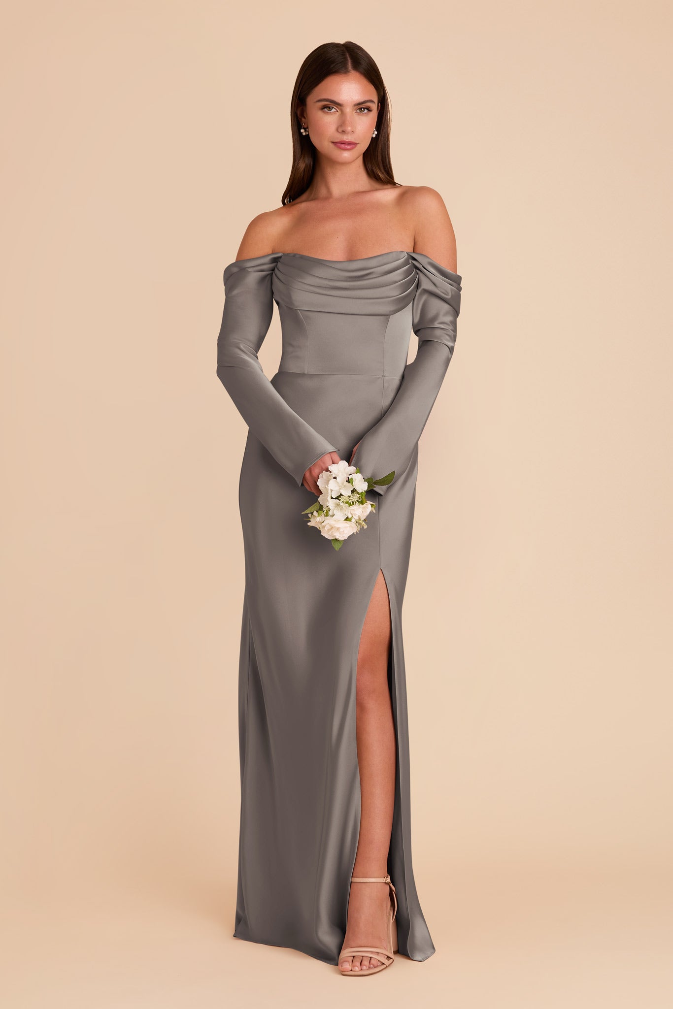 Off-the-Shoulder Bridesmaid Dress with Cowl Neck | Maya Matte Satin