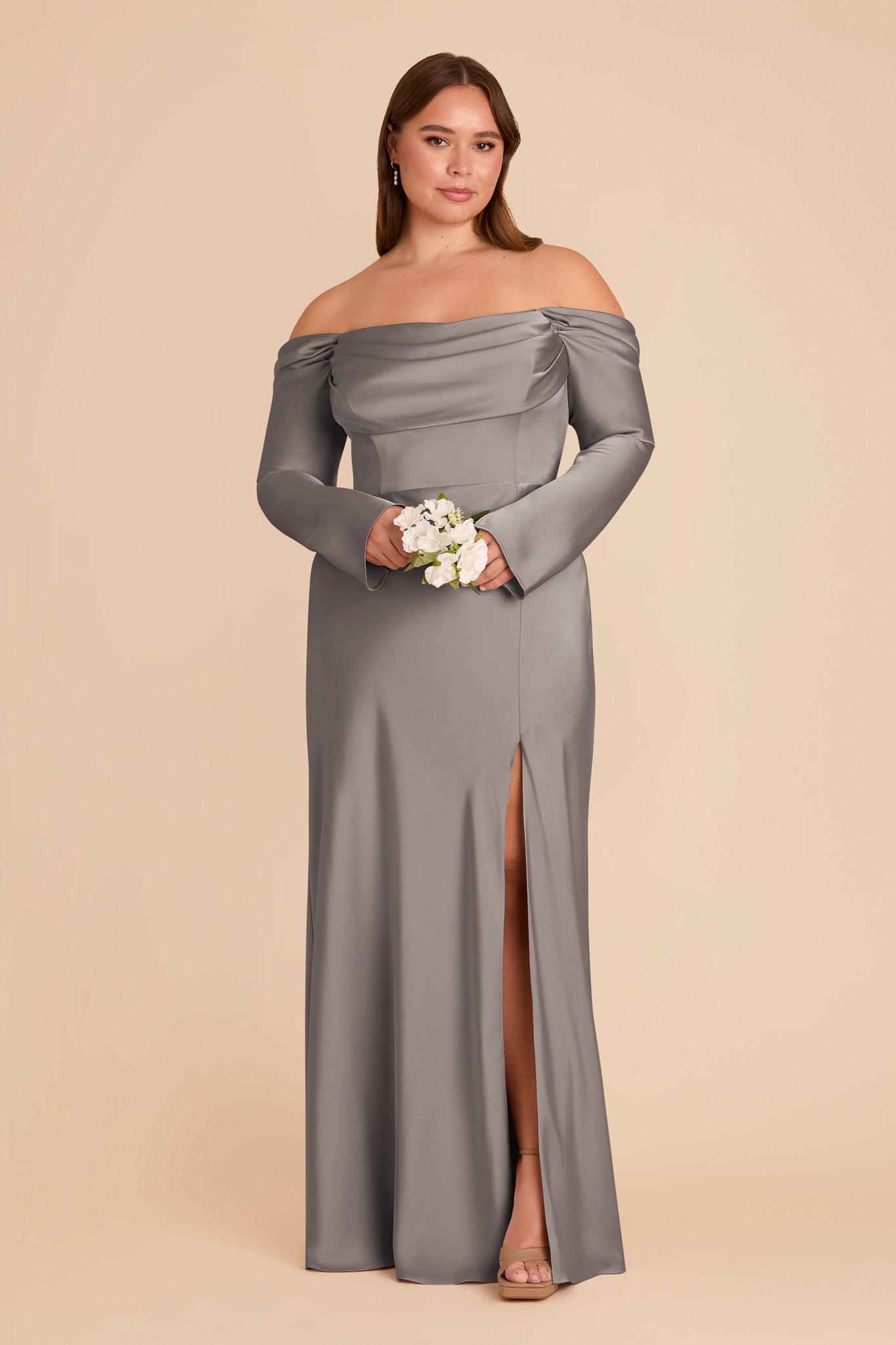 Off-the-Shoulder Bridesmaid Dress with Cowl Neck | Maya Matte Satin