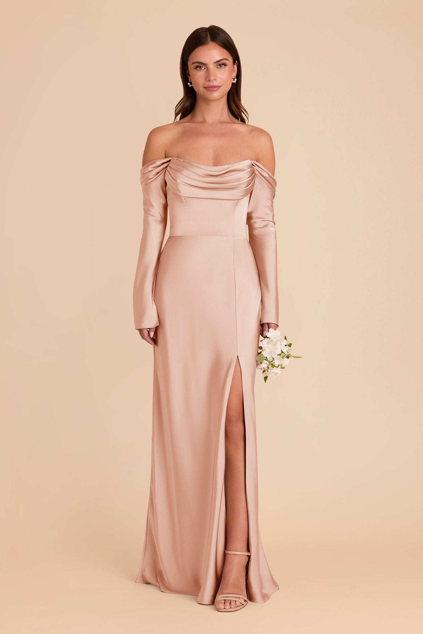 Off-the-Shoulder Bridesmaid Dress with Cowl Neck | Maya Matte Satin