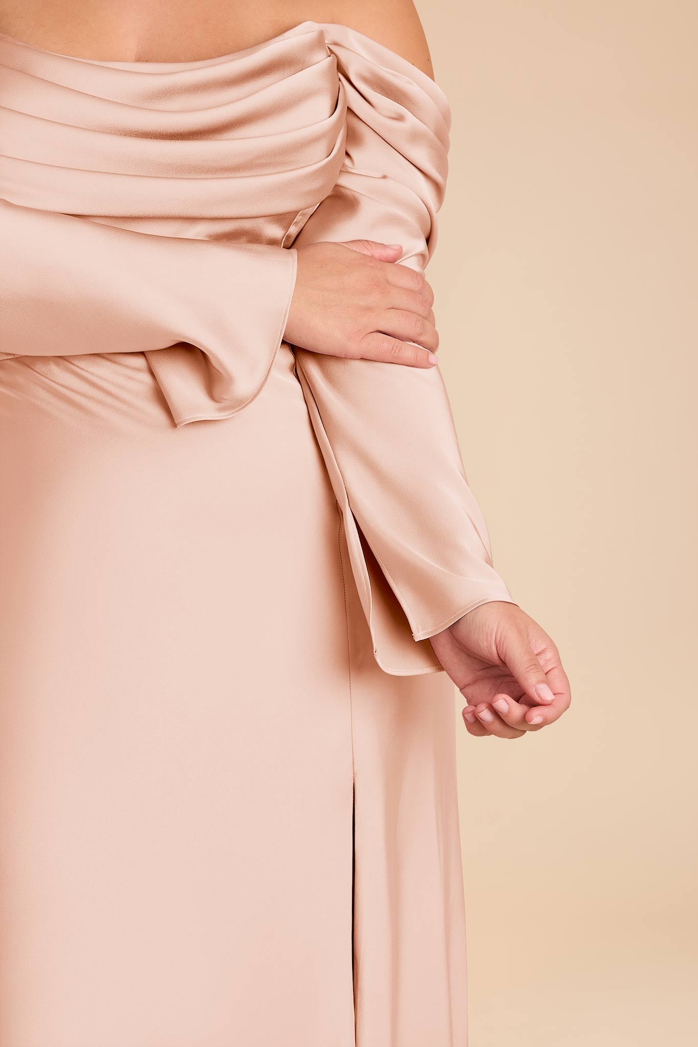 Off-the-Shoulder Bridesmaid Dress with Cowl Neck | Maya Matte Satin