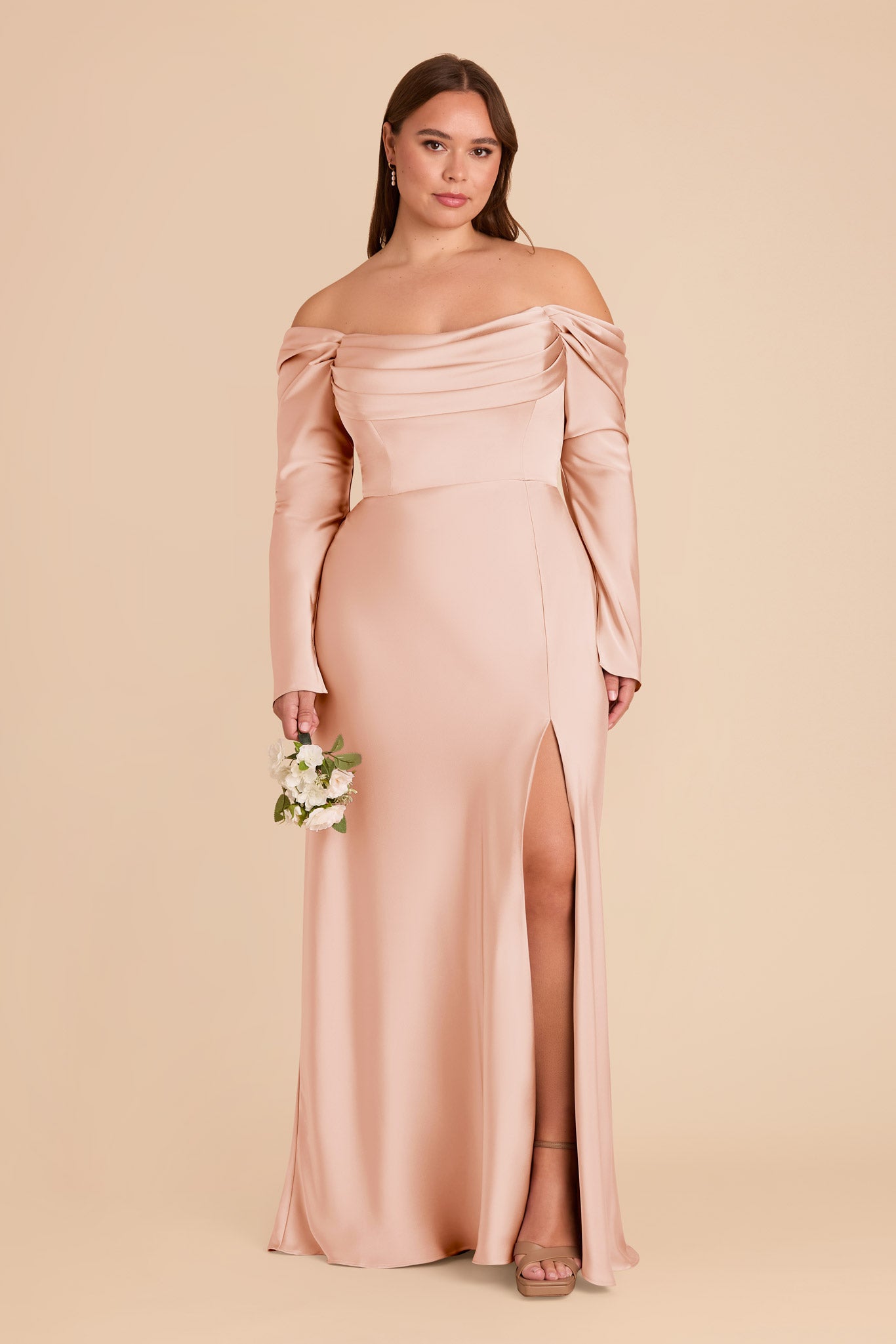 Off-the-Shoulder Bridesmaid Dress with Cowl Neck | Maya Matte Satin