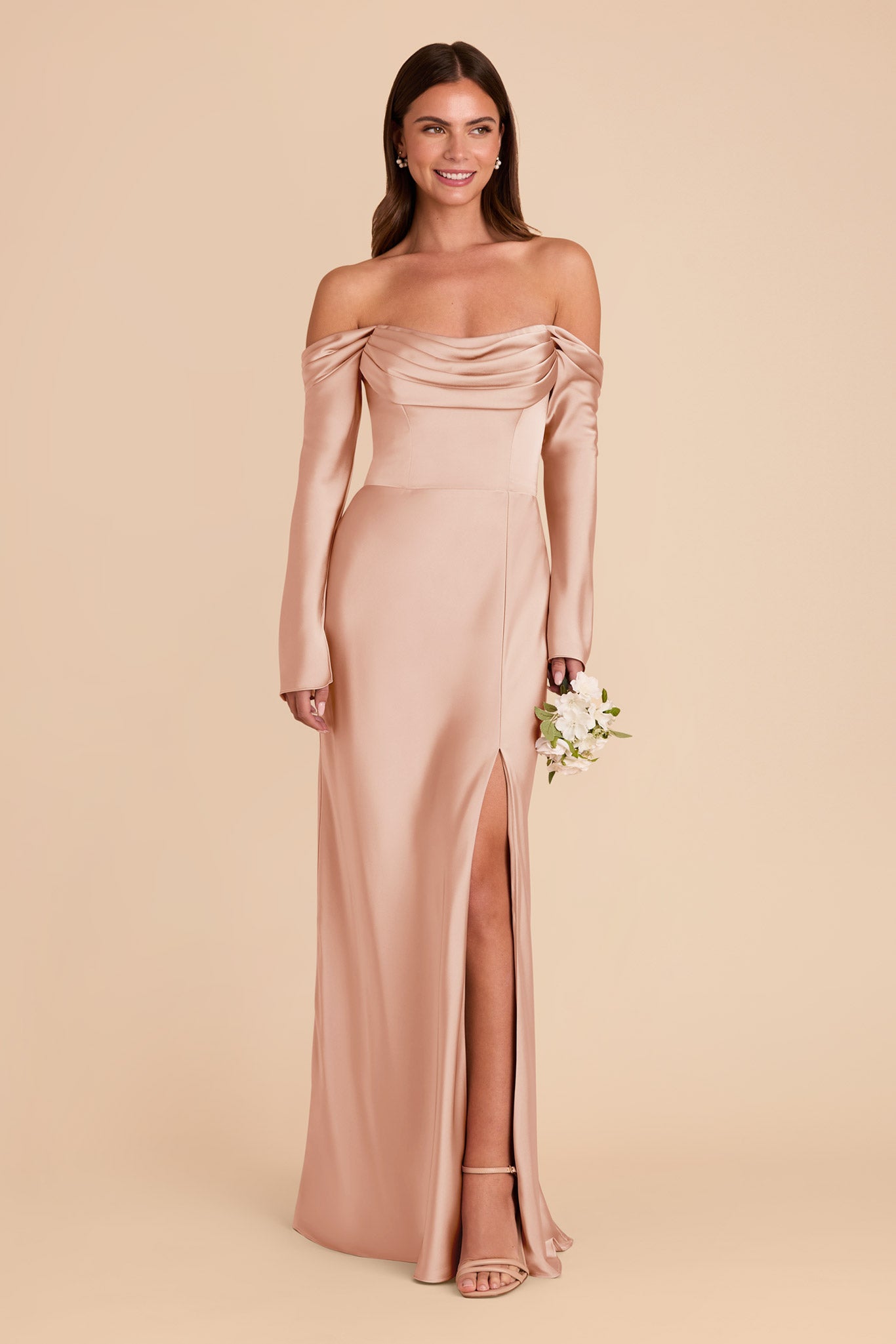 Off-the-Shoulder Bridesmaid Dress with Cowl Neck | Maya Matte Satin