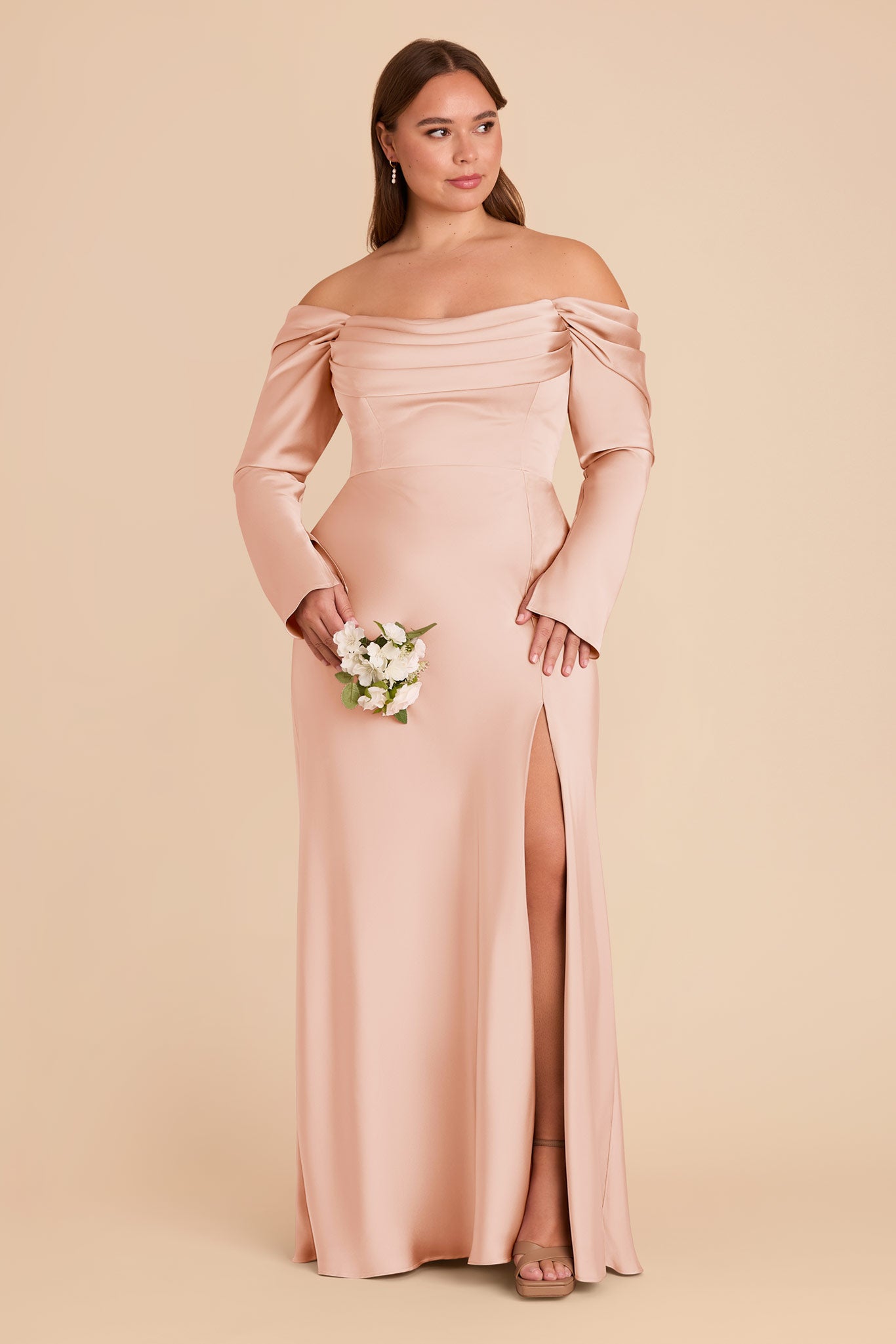 Off-the-Shoulder Bridesmaid Dress with Cowl Neck | Maya Matte Satin