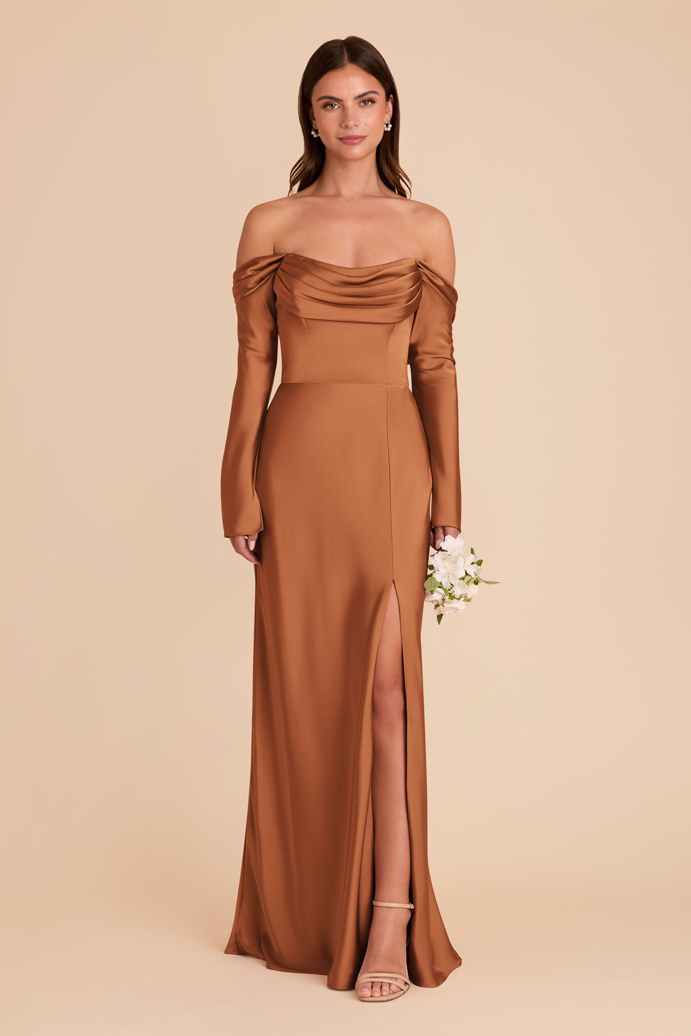 Off-the-Shoulder Satin Bridesmaid Dress with Cowl Neck | Maya Matte