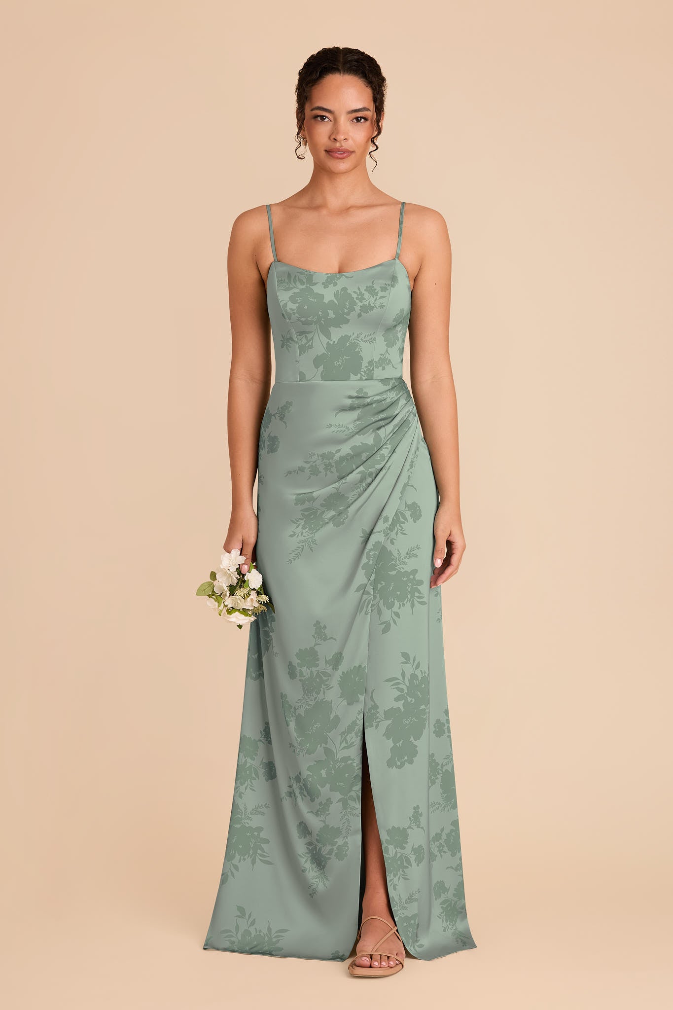 Sage Green Satin Corset Dress with Removable Straps | Anne Matte