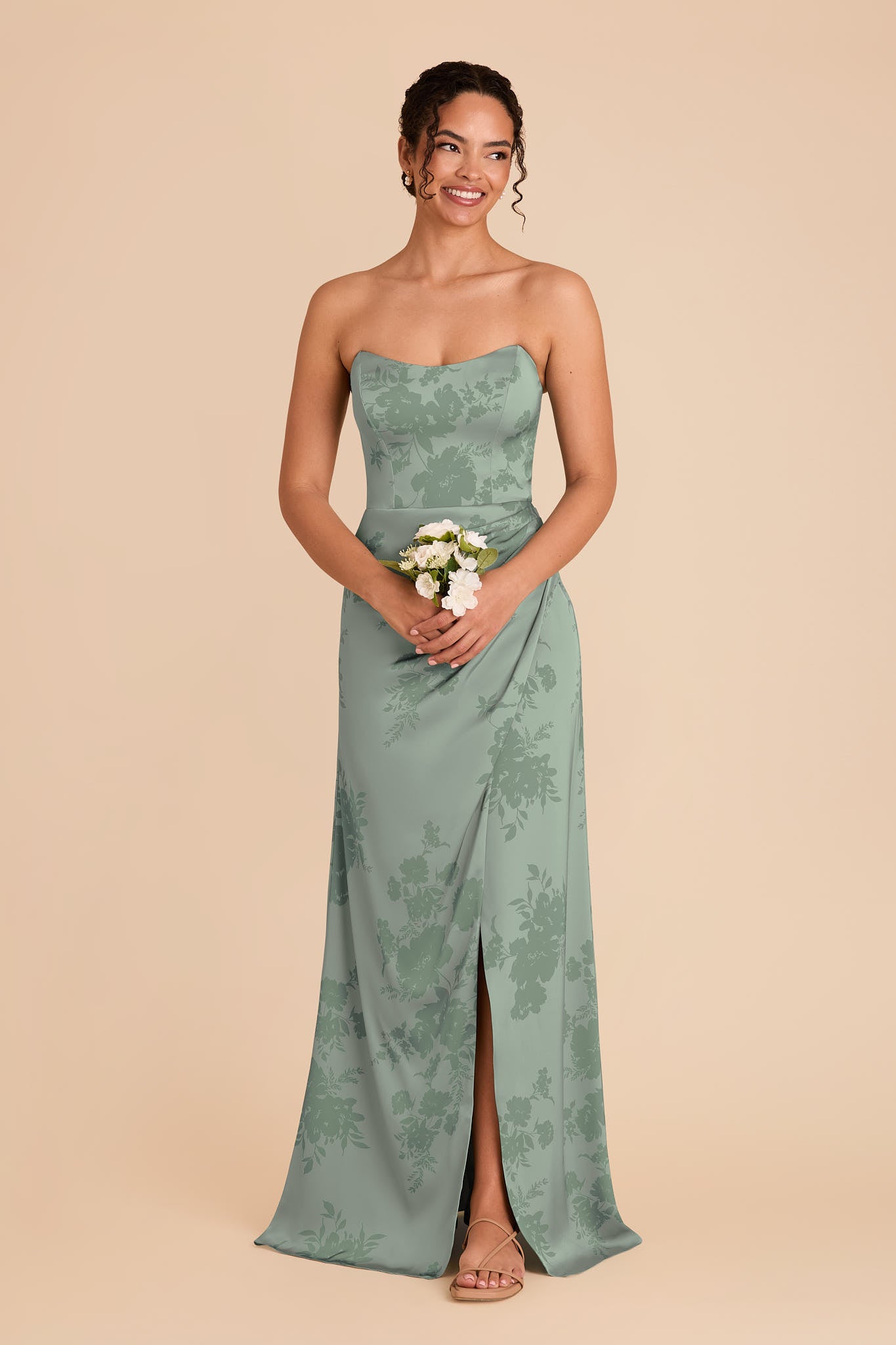 Sage Green Satin Corset Dress with Removable Straps | Anne Matte