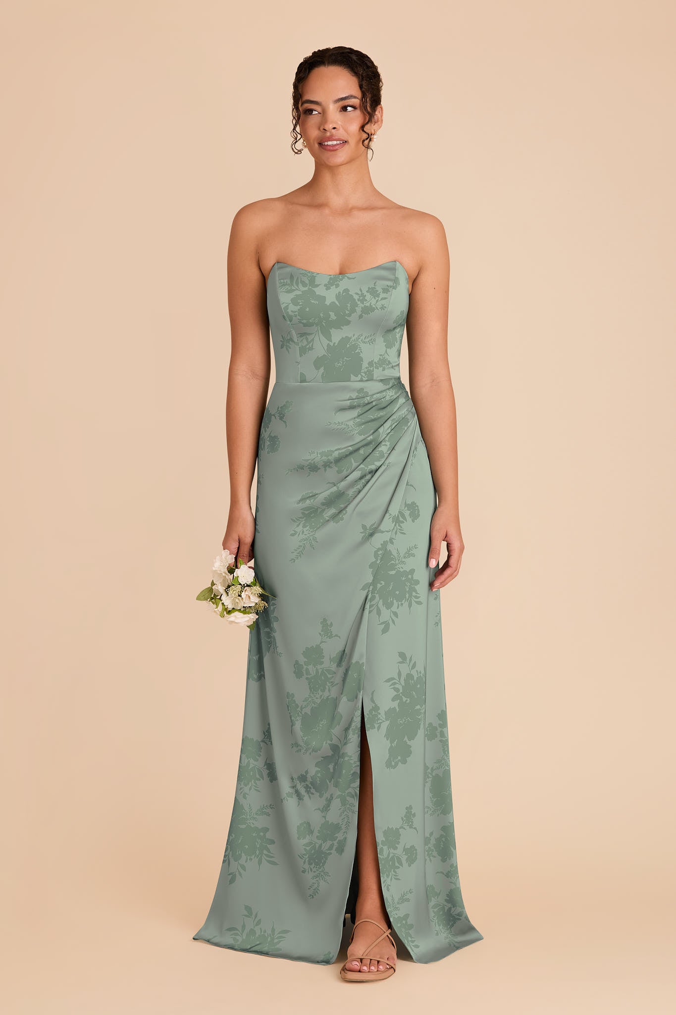 Sage Green Satin Corset Dress with Removable Straps | Anne Matte