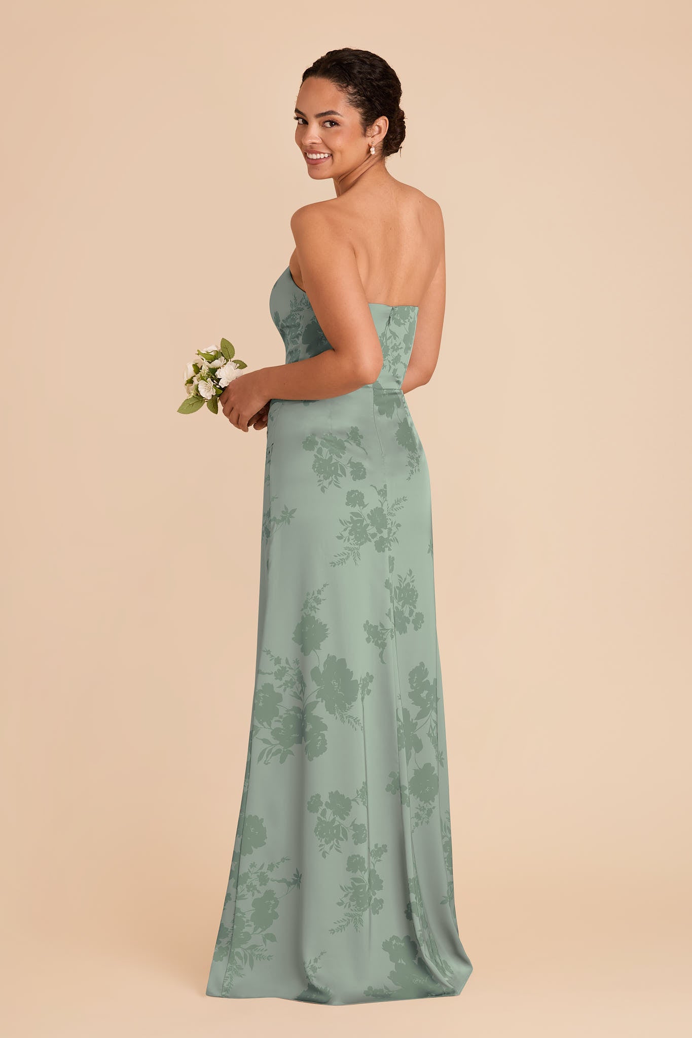Sage Green Satin Corset Dress with Removable Straps | Anne Matte