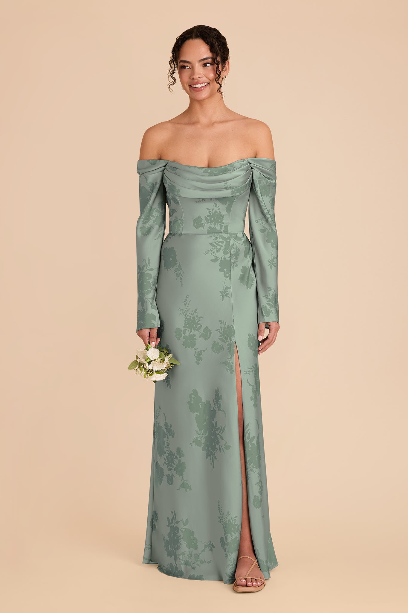 Off-the-Shoulder Bridesmaid Dress with Cowl Neck | Maya Matte Satin