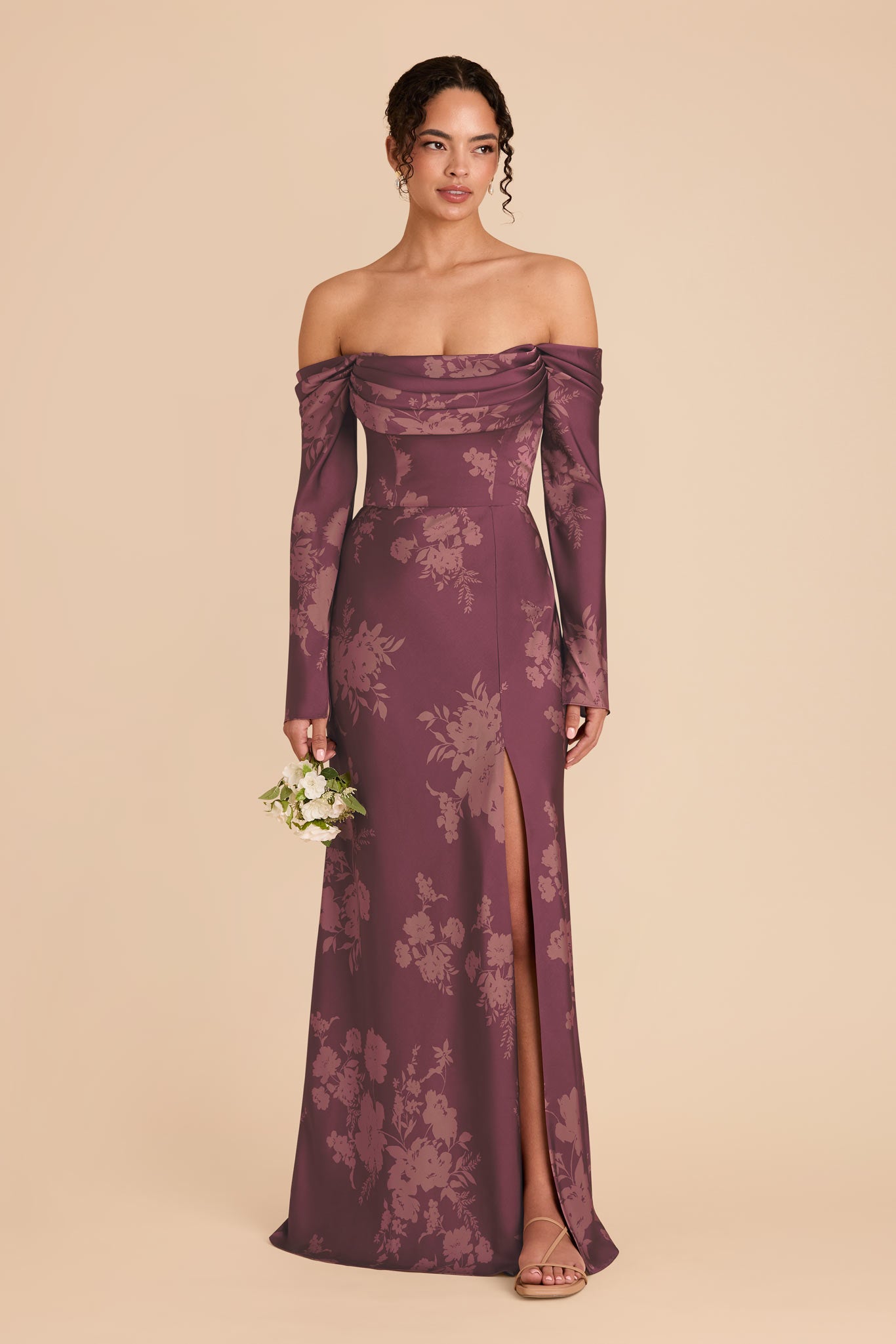 Off-the-Shoulder Bridesmaid Dress with Cowl Neck | Maya Matte Satin