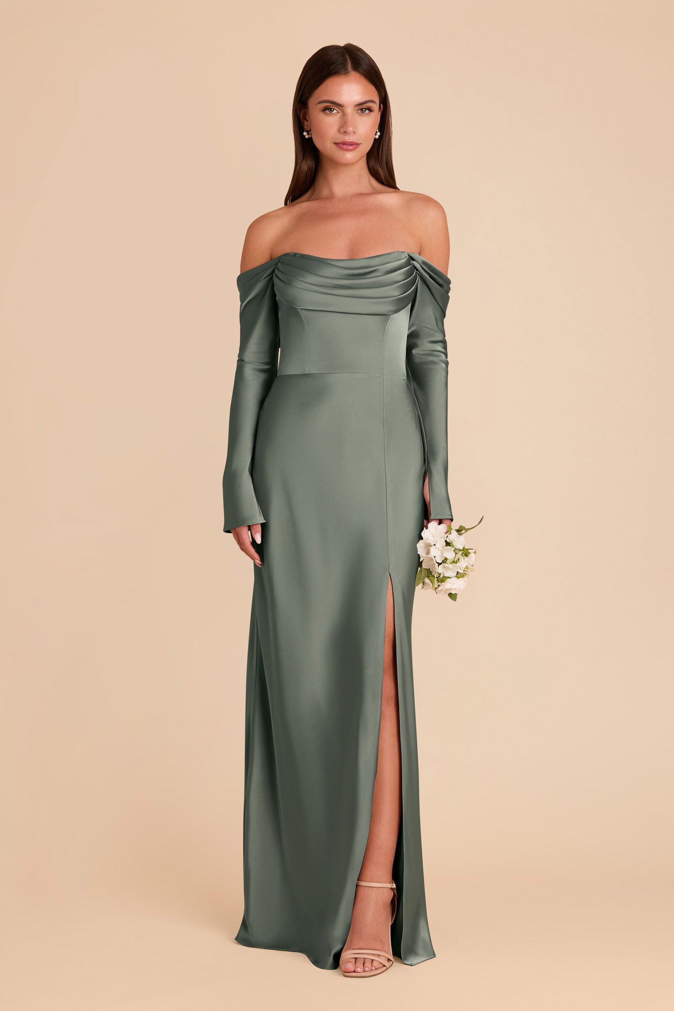 Off-the-Shoulder Bridesmaid Dress with Cowl Neck | Maya Matte Satin