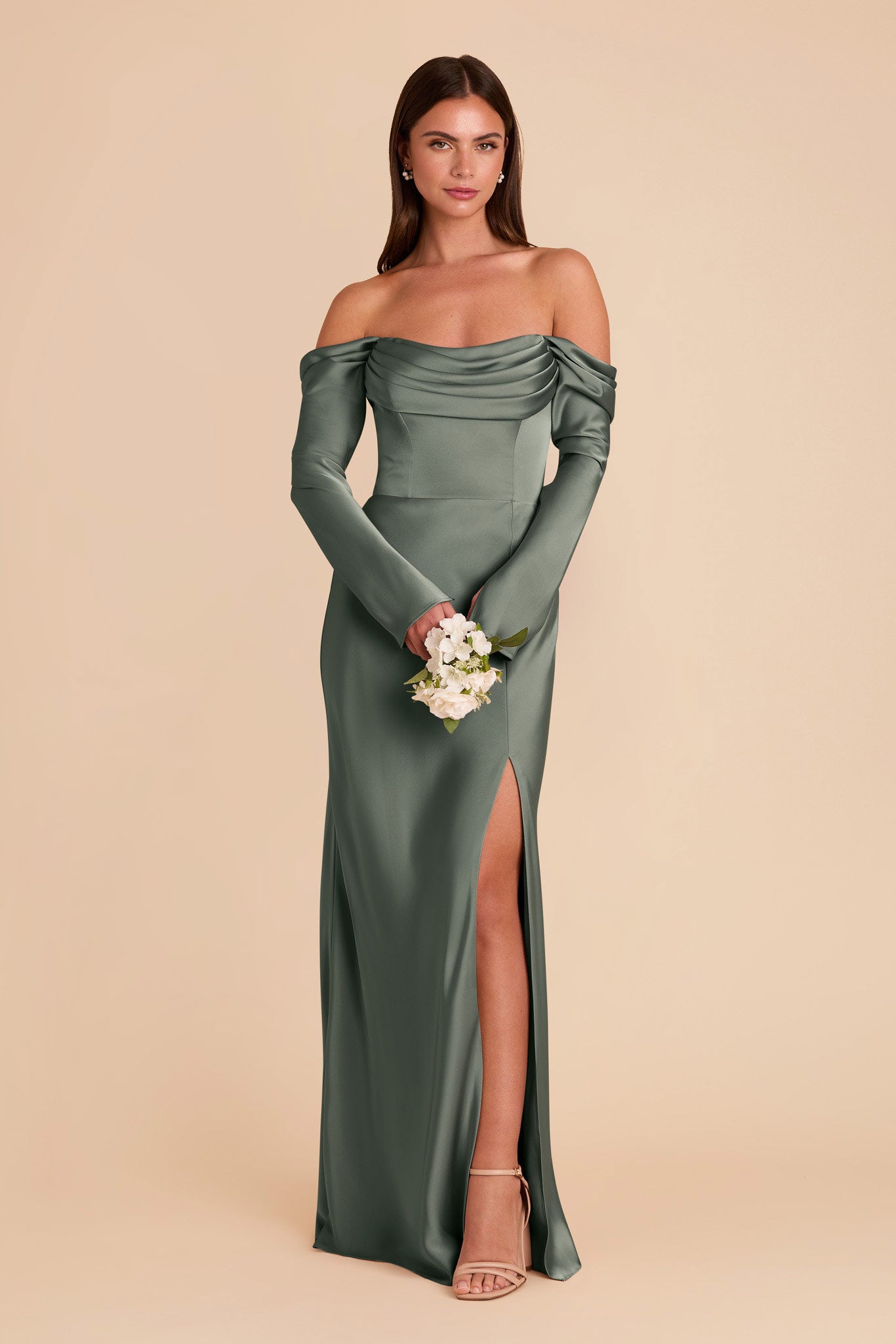 Off-the-Shoulder Bridesmaid Dress with Cowl Neck | Maya Matte Satin