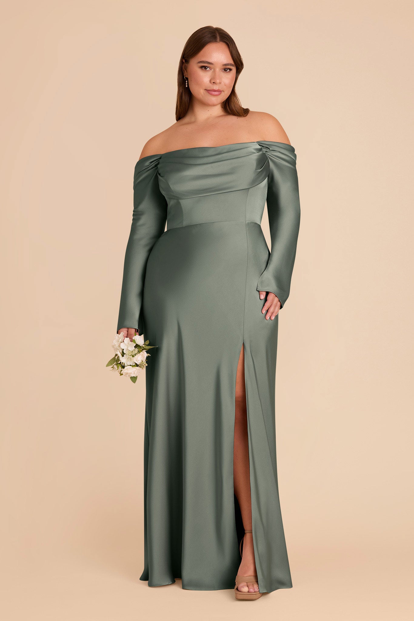 Off-the-Shoulder Bridesmaid Dress with Cowl Neck | Maya Matte Satin