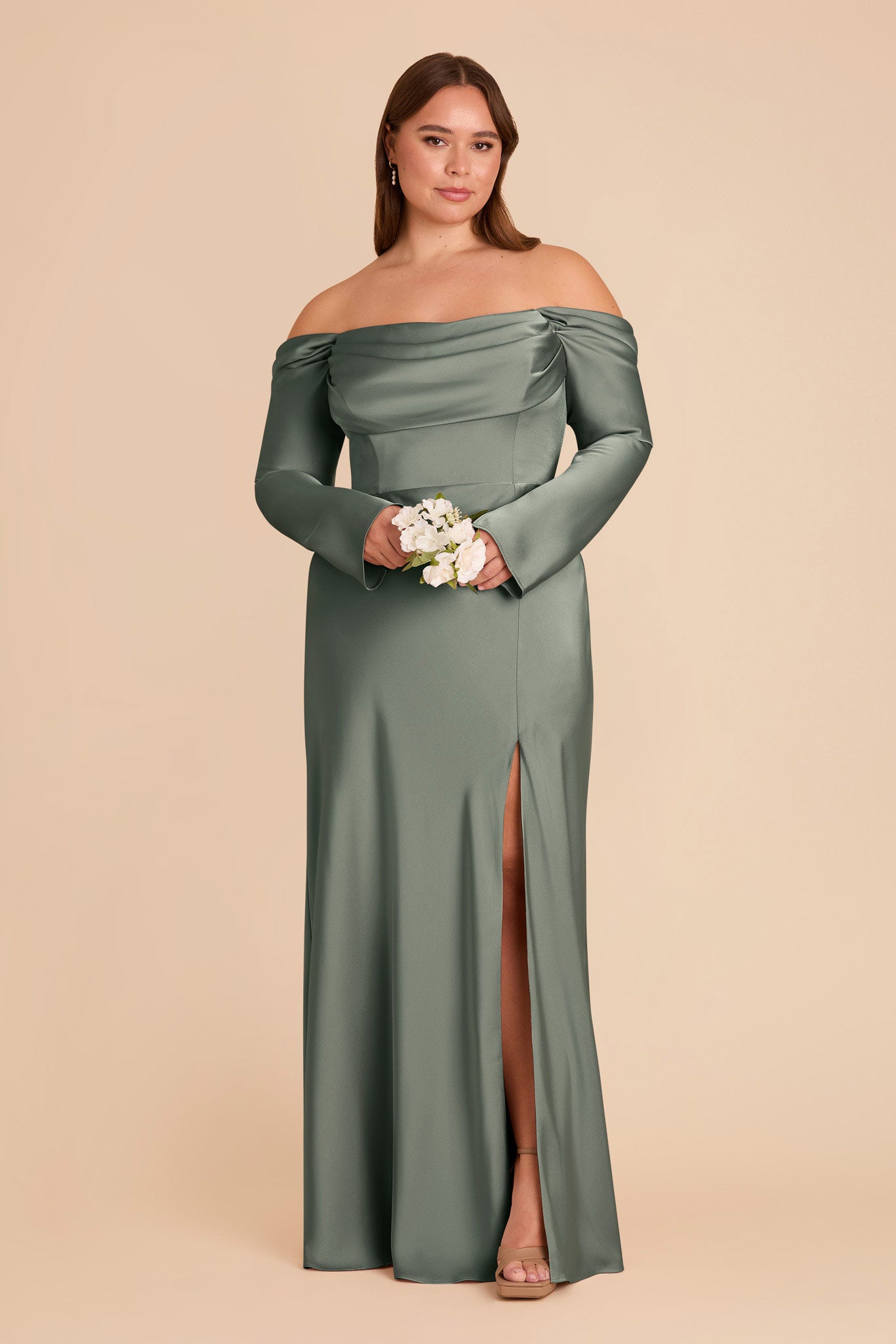 Off-the-Shoulder Bridesmaid Dress with Cowl Neck | Maya Matte Satin