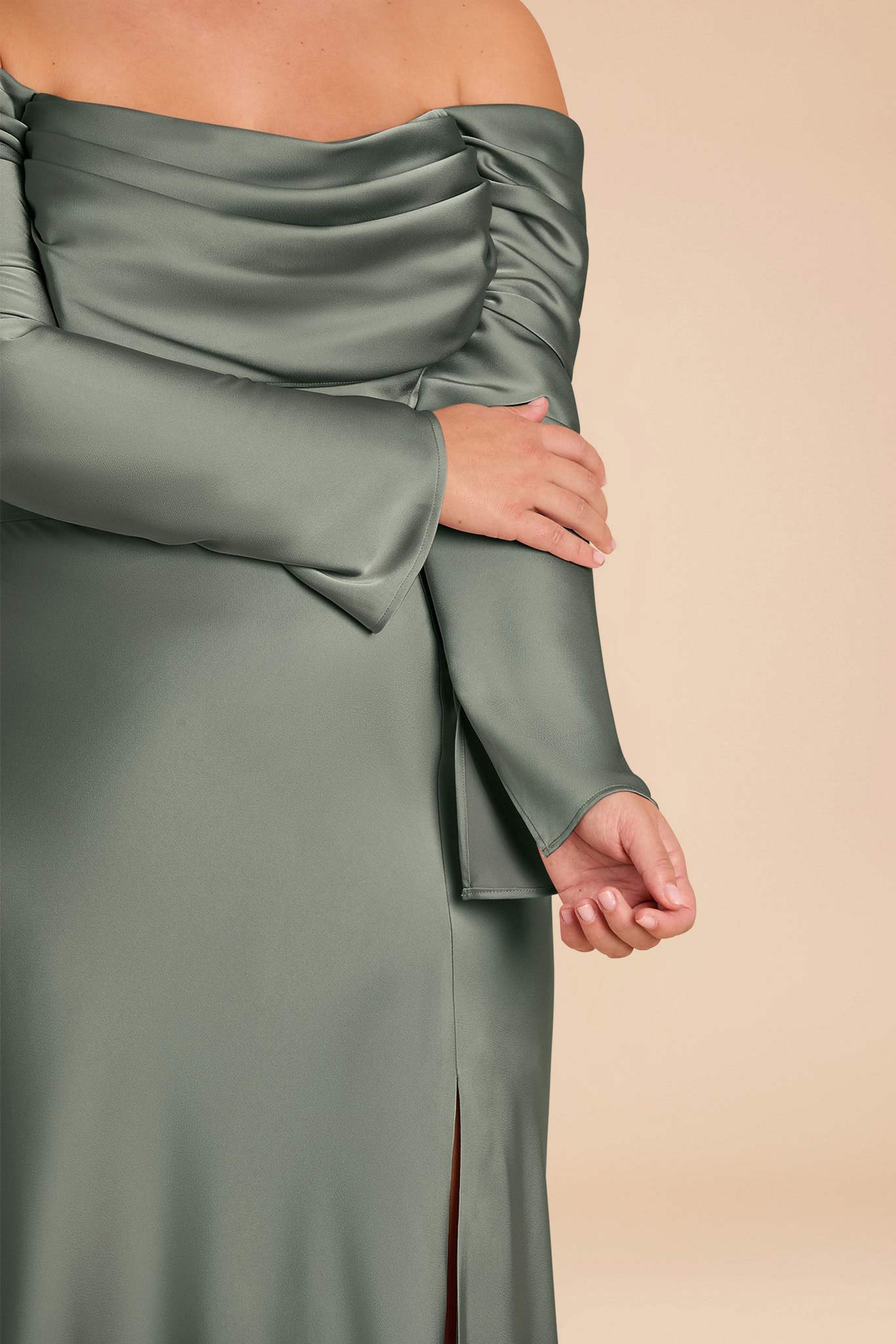 Off-the-Shoulder Bridesmaid Dress with Cowl Neck | Maya Matte Satin
