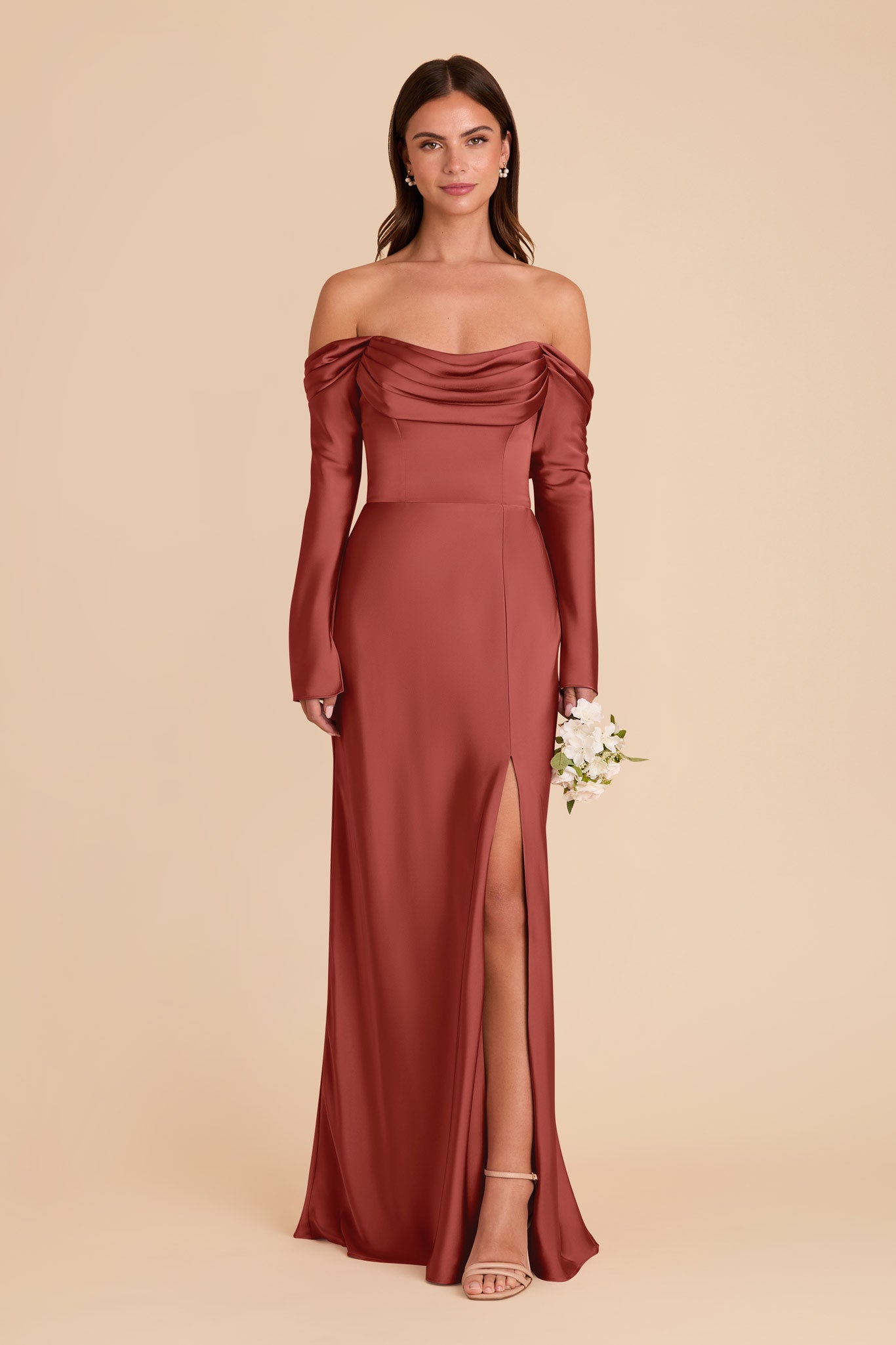 Off-the-Shoulder Bridesmaid Dress with Cowl Neck | Maya Matte Satin