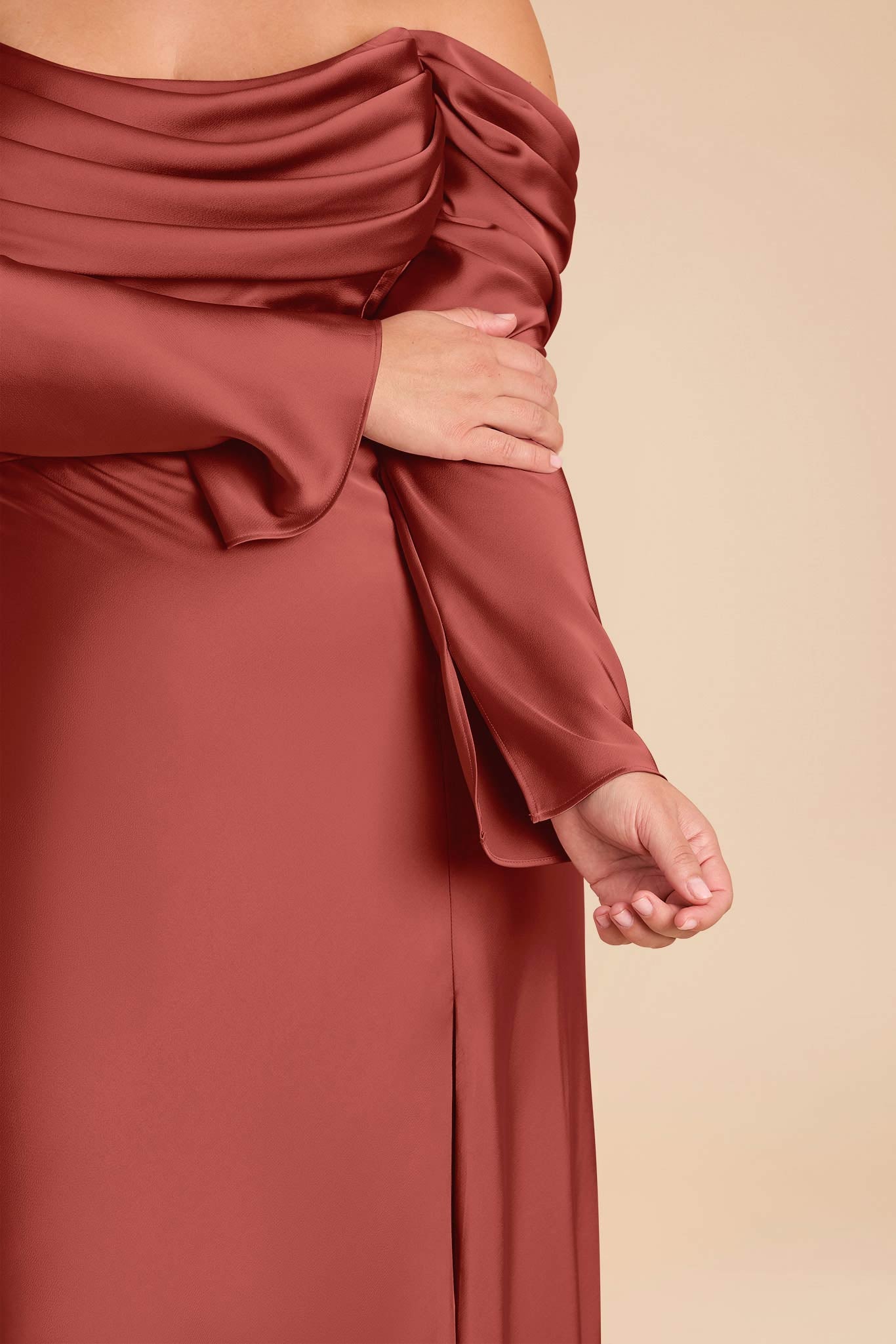Off-the-Shoulder Bridesmaid Dress with Cowl Neck | Maya Matte Satin
