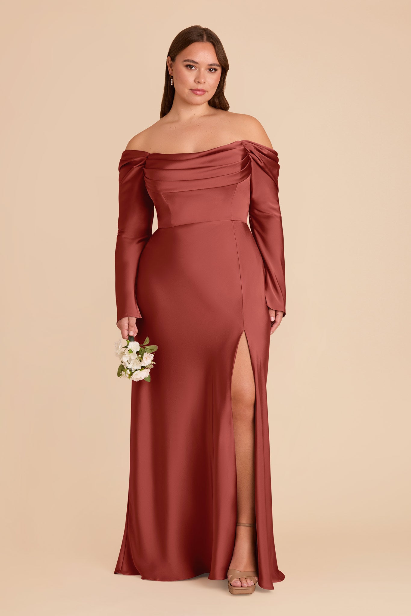Off-the-Shoulder Bridesmaid Dress with Cowl Neck | Maya Matte Satin
