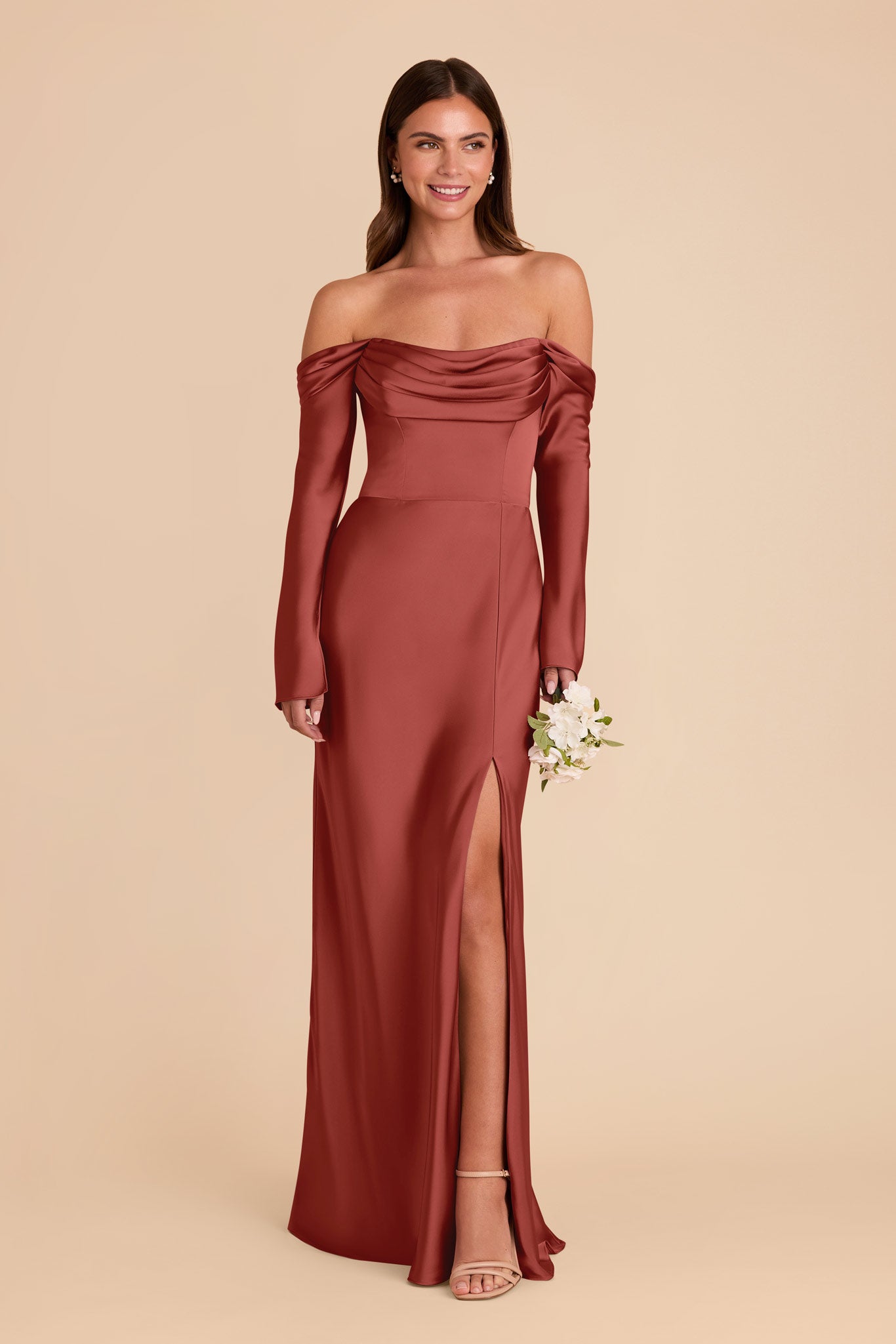 Off-the-Shoulder Bridesmaid Dress with Cowl Neck | Maya Matte Satin