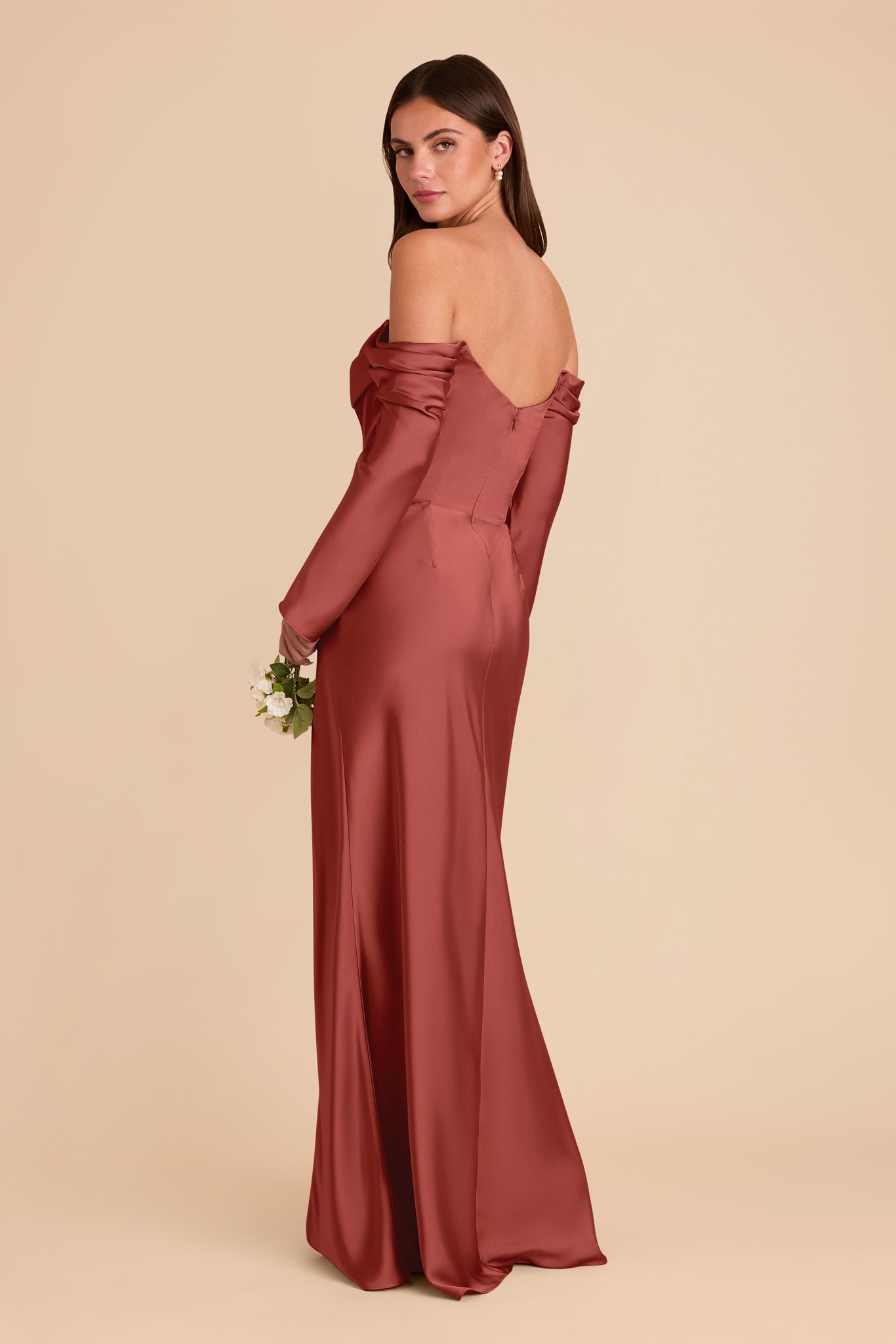 Off-the-Shoulder Bridesmaid Dress with Cowl Neck | Maya Matte Satin
