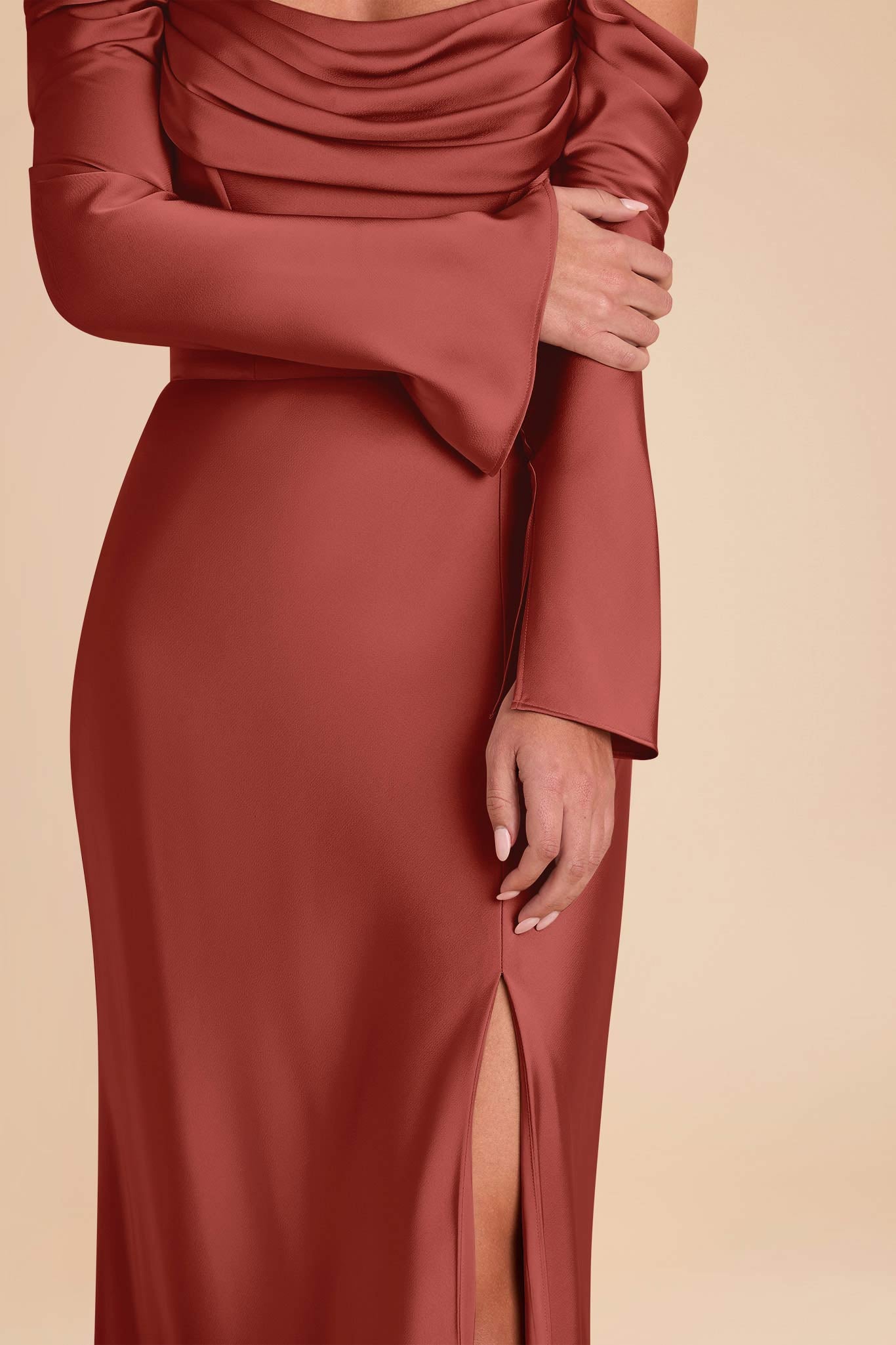 Off-the-Shoulder Bridesmaid Dress with Cowl Neck | Maya Matte Satin