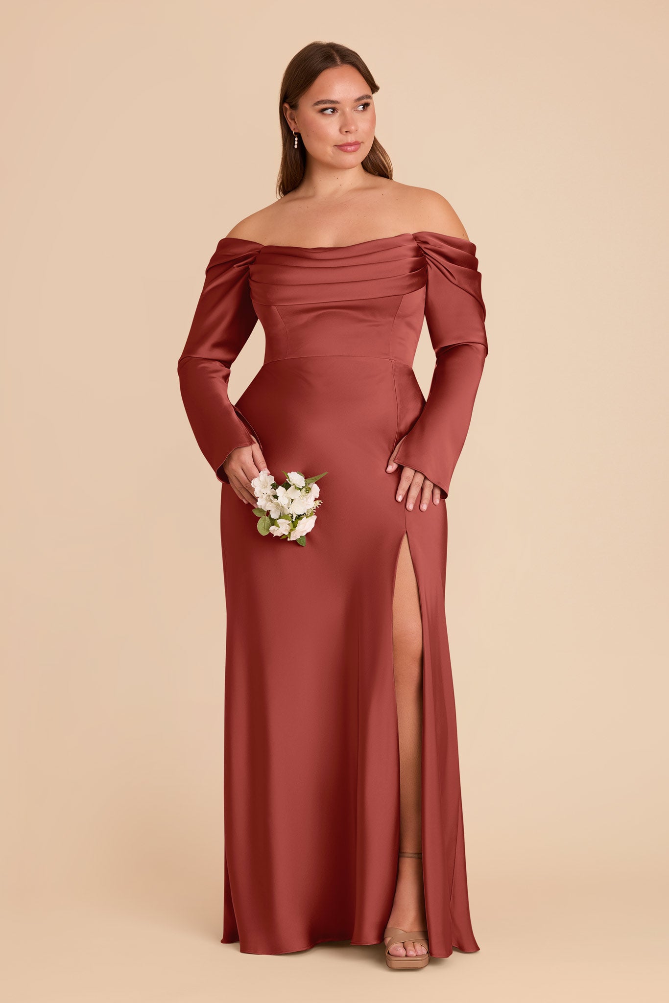 Off-the-Shoulder Bridesmaid Dress with Cowl Neck | Maya Matte Satin