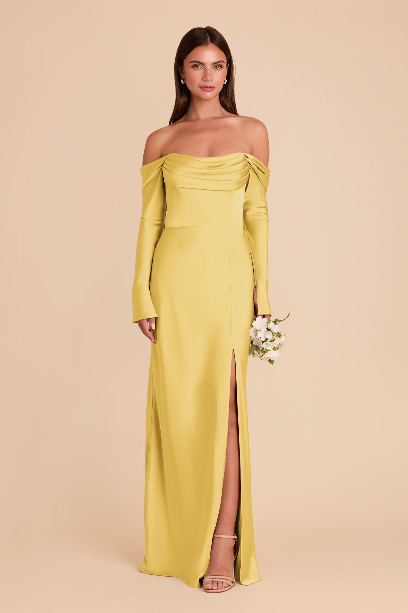 Off-the-Shoulder Bridesmaid Dress with Cowl Neck | Maya Matte Satin