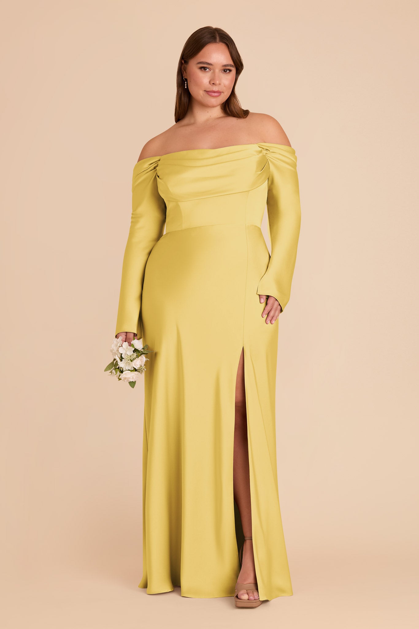 Off-the-Shoulder Bridesmaid Dress with Cowl Neck | Maya Matte Satin