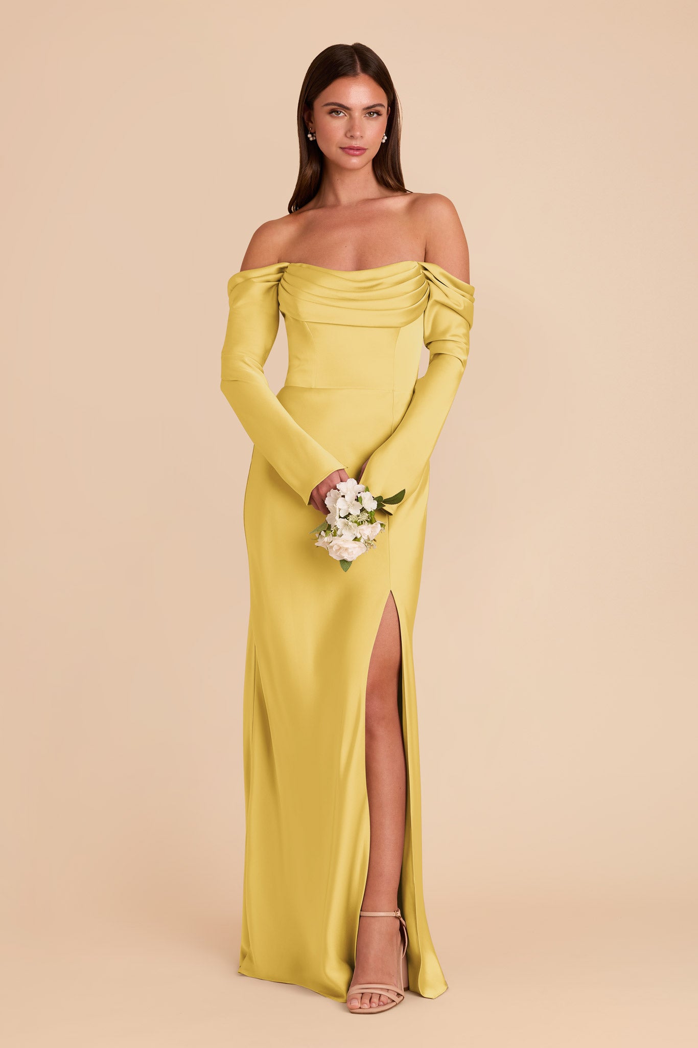 Off-the-Shoulder Bridesmaid Dress with Cowl Neck | Maya Matte Satin