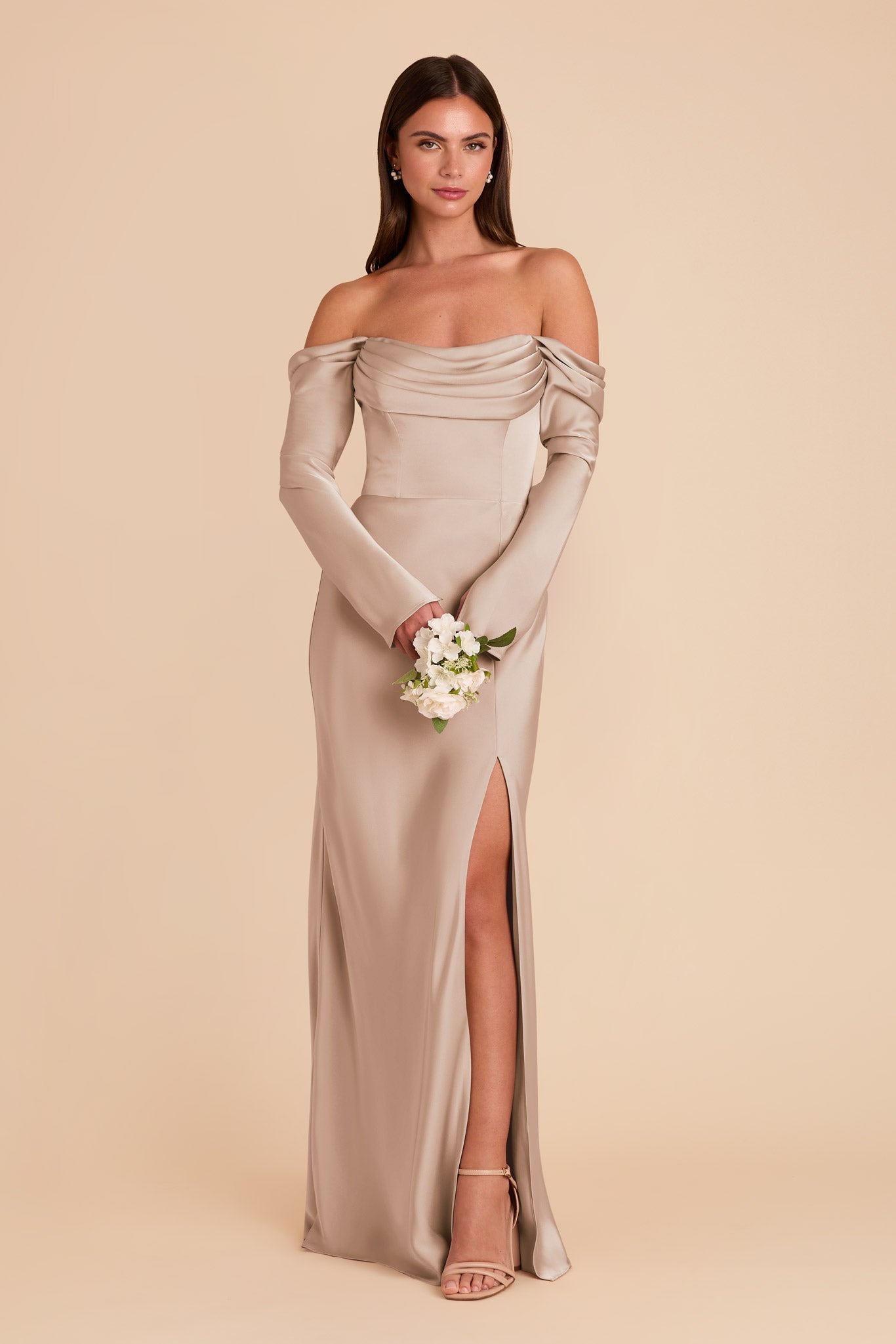 Off-the-Shoulder Bridesmaid Dress with Cowl Neck | Maya Matte Satin