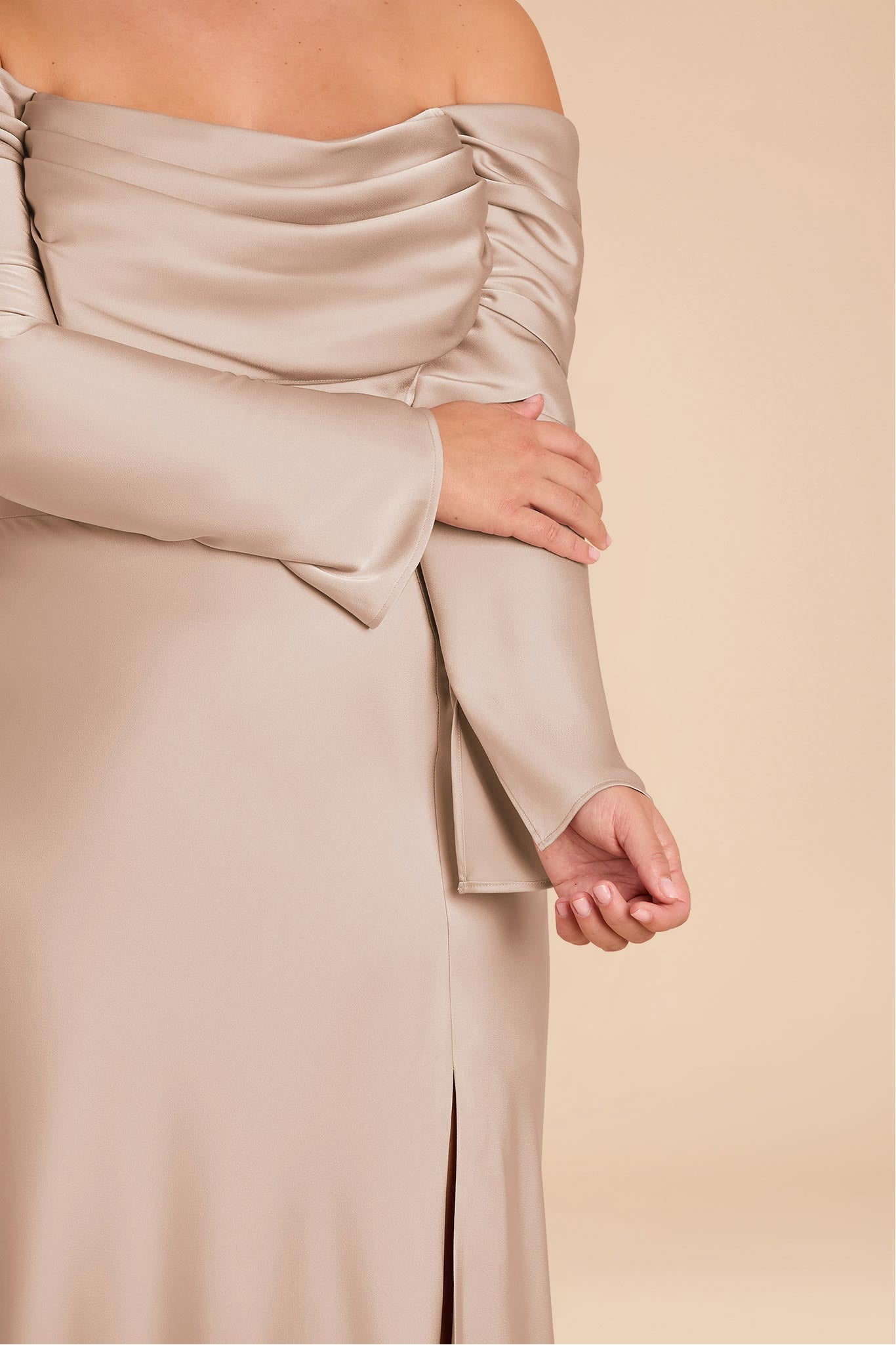 Off-the-Shoulder Bridesmaid Dress with Cowl Neck | Maya Matte Satin