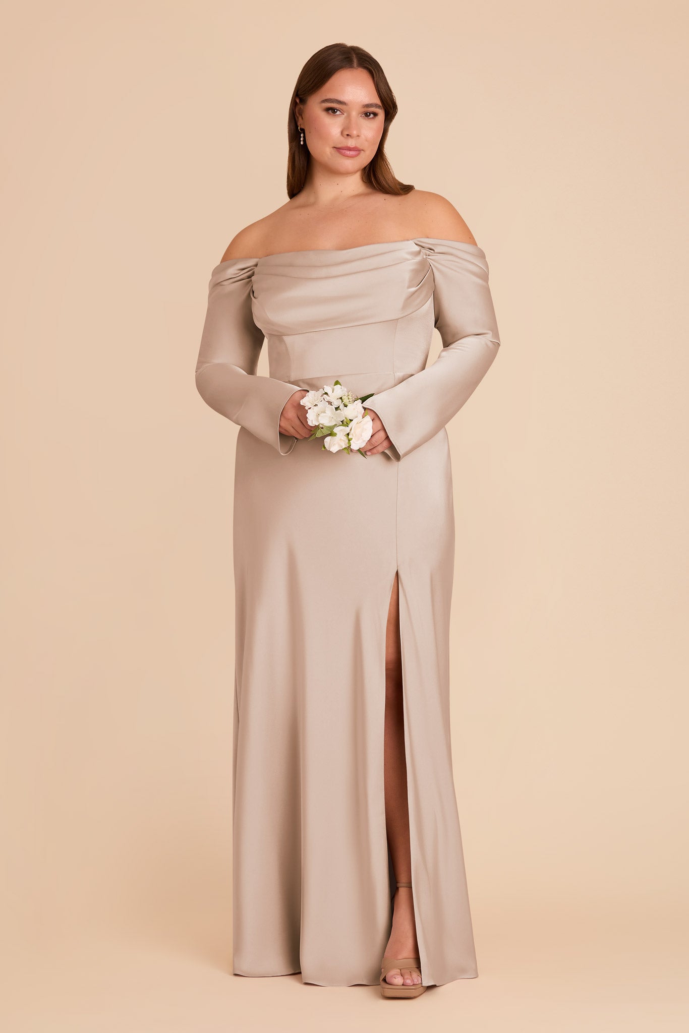 Off-the-Shoulder Bridesmaid Dress with Cowl Neck | Maya Matte Satin