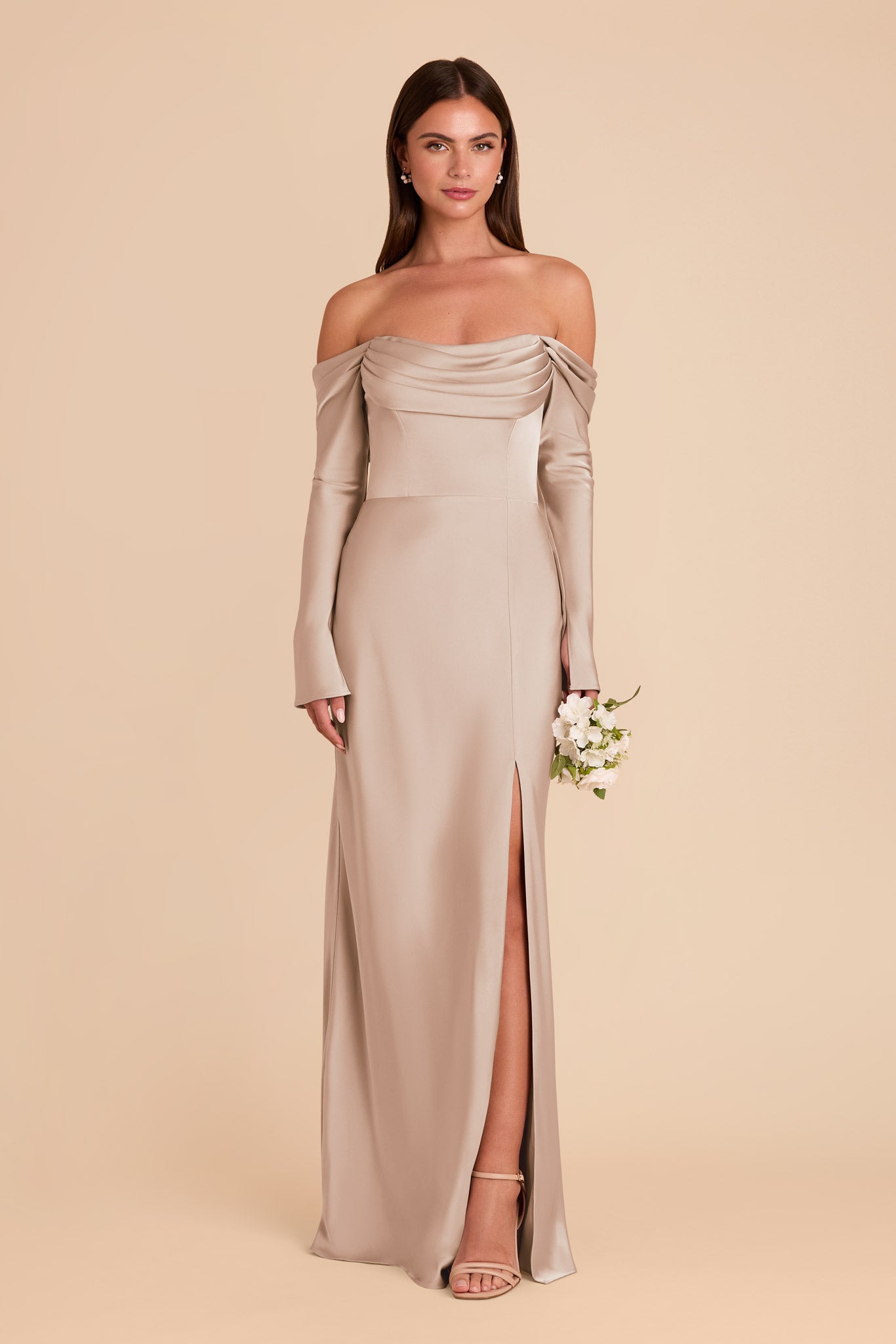 Off-the-Shoulder Bridesmaid Dress with Cowl Neck | Maya Matte Satin