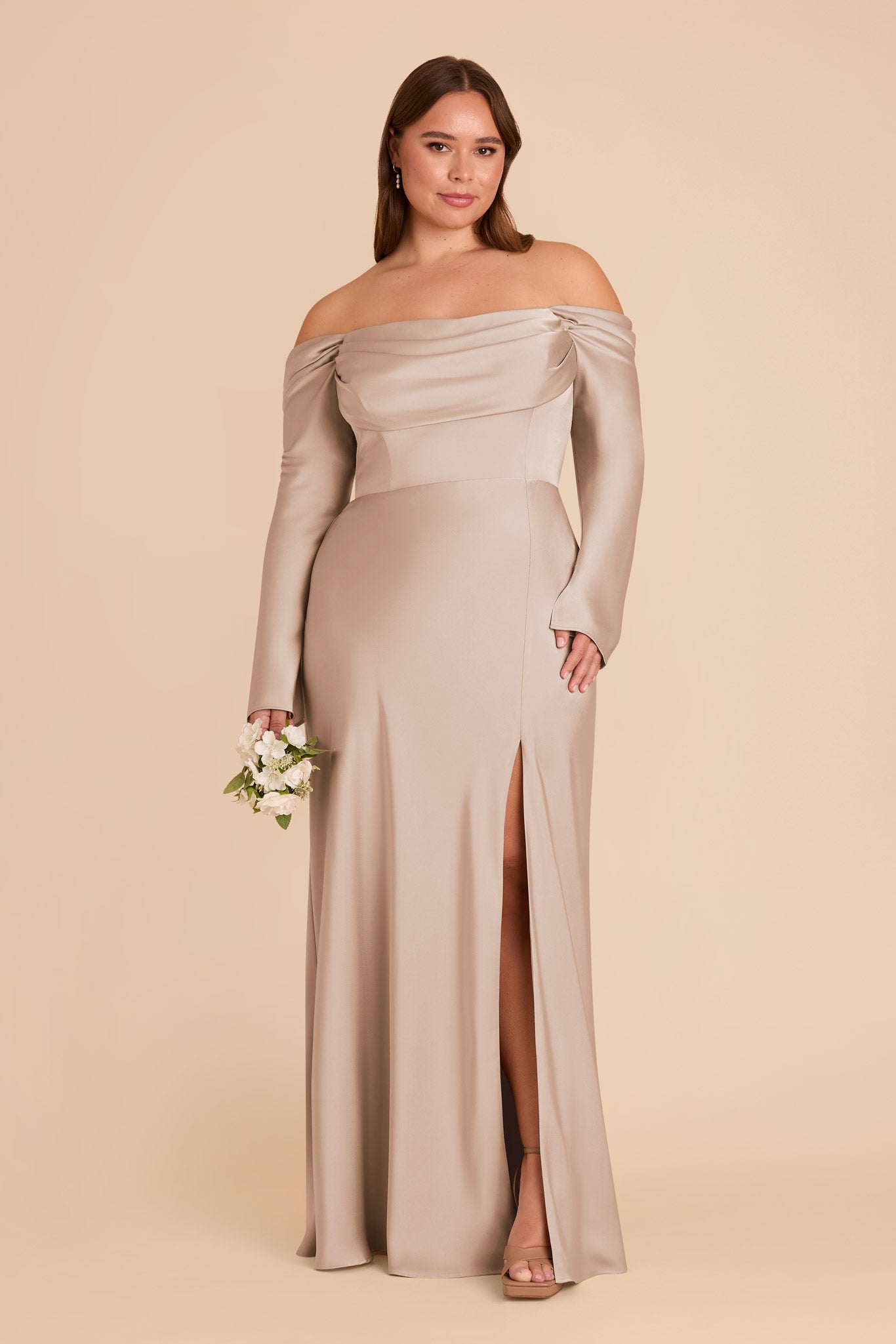 Off-the-Shoulder Bridesmaid Dress with Cowl Neck | Maya Matte Satin