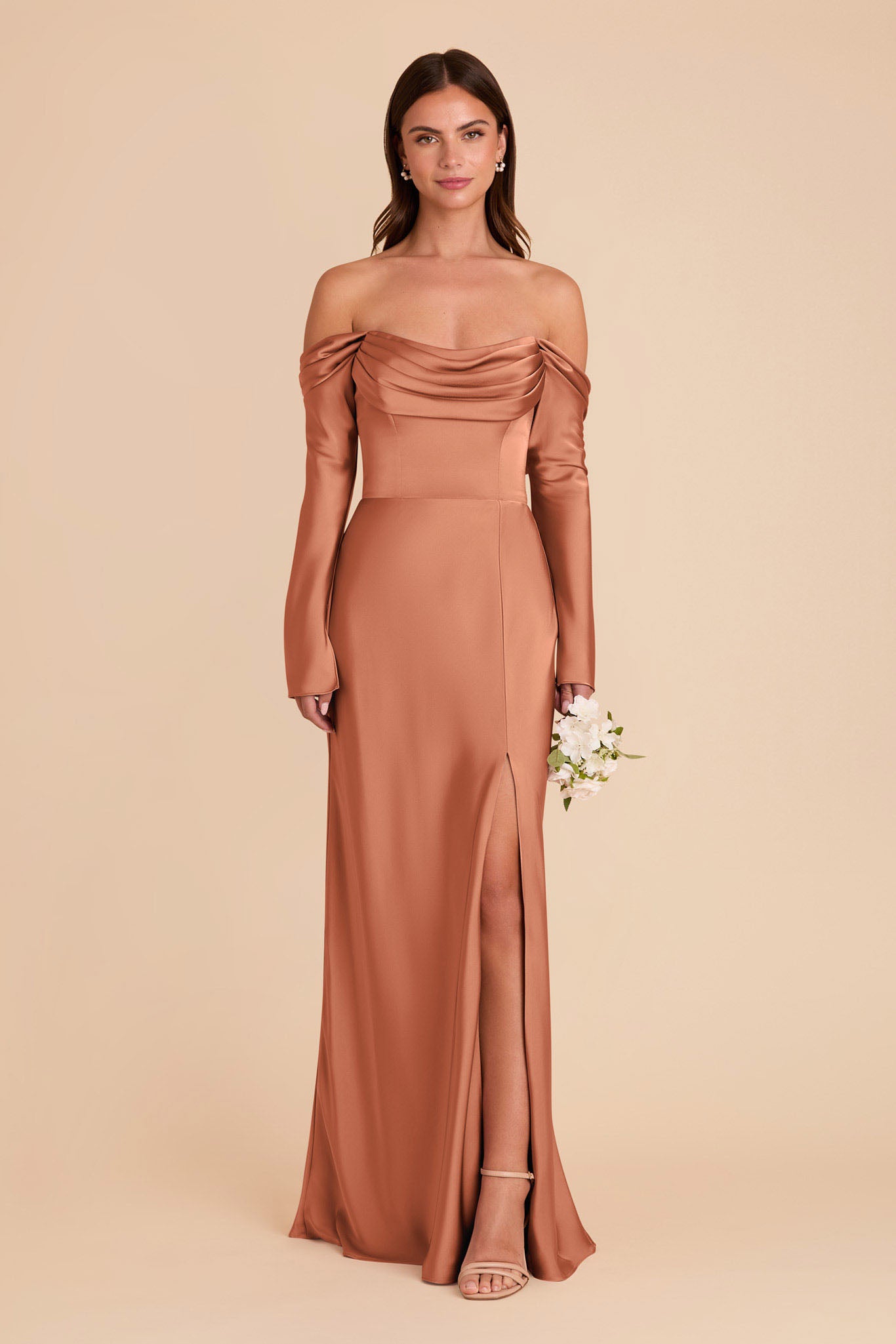Off-the-Shoulder Satin Bridesmaid Dress with Cowl Neck | Maya Matte