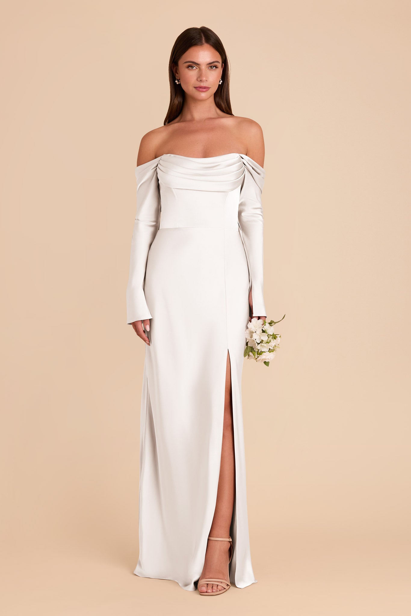 Off-the-Shoulder Bridesmaid Dress with Cowl Neck | Maya Matte Satin