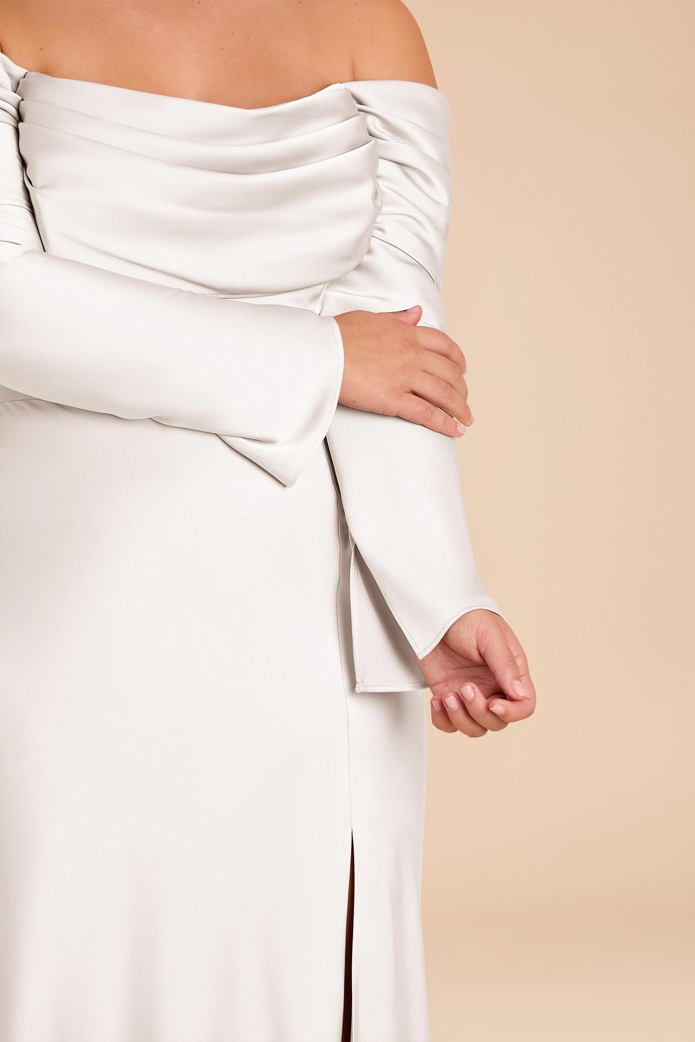 Off-the-Shoulder Bridesmaid Dress with Cowl Neck | Maya Matte Satin